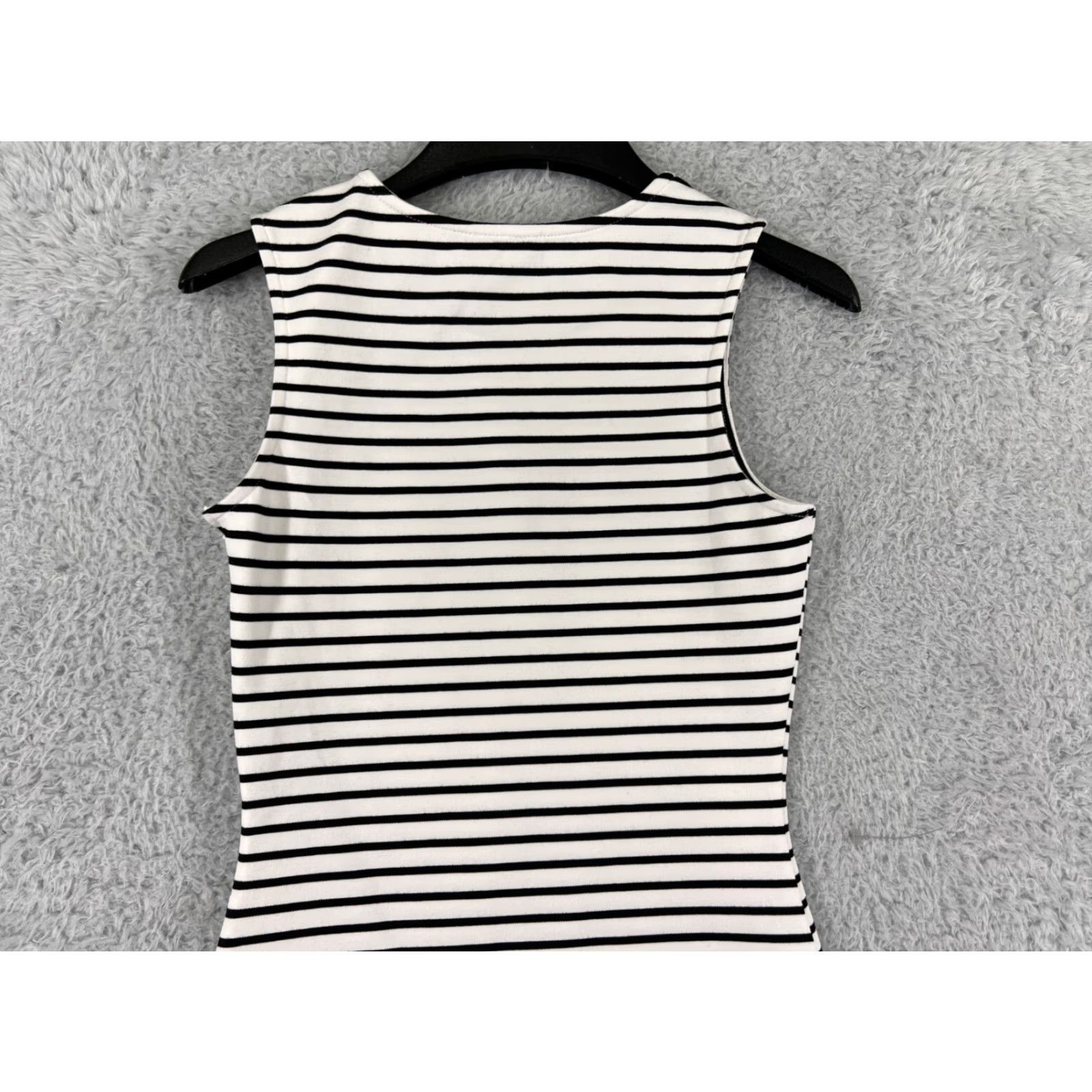 Vintage Storee Dress Womens XS Black White Stripe Cotton Blend Knit Mini Sleeveless Round Neck Pullover Size XS / US 0-2 / IT 36-38 - 6 Thumbnail