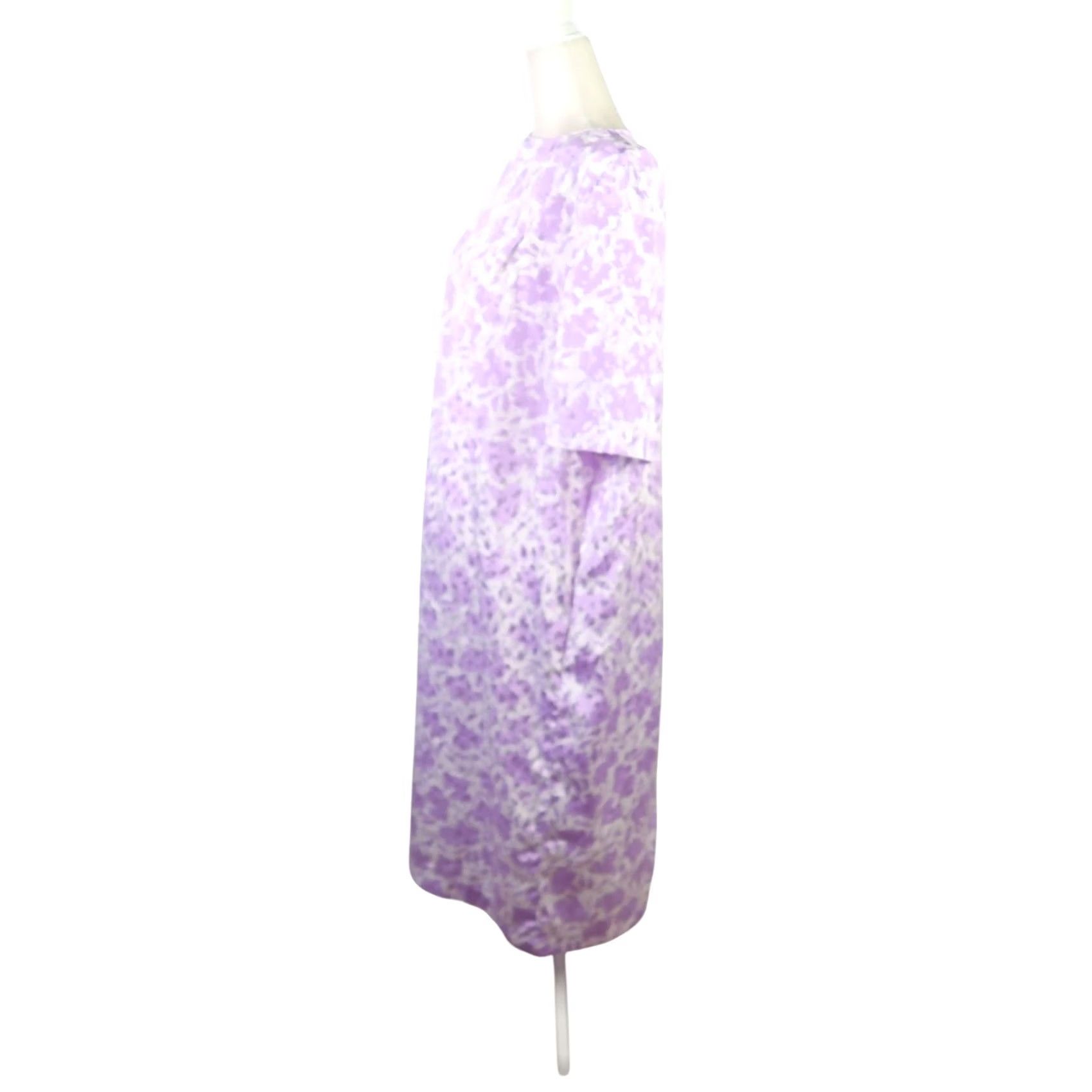 Vintage VINTAGE 80s Lavender Purple White Abstract Floral Satin Midi Dress Womens XL Short Sleeve Shift Size XL / US 12-14 / IT 48-50 - 3 Thumbnail