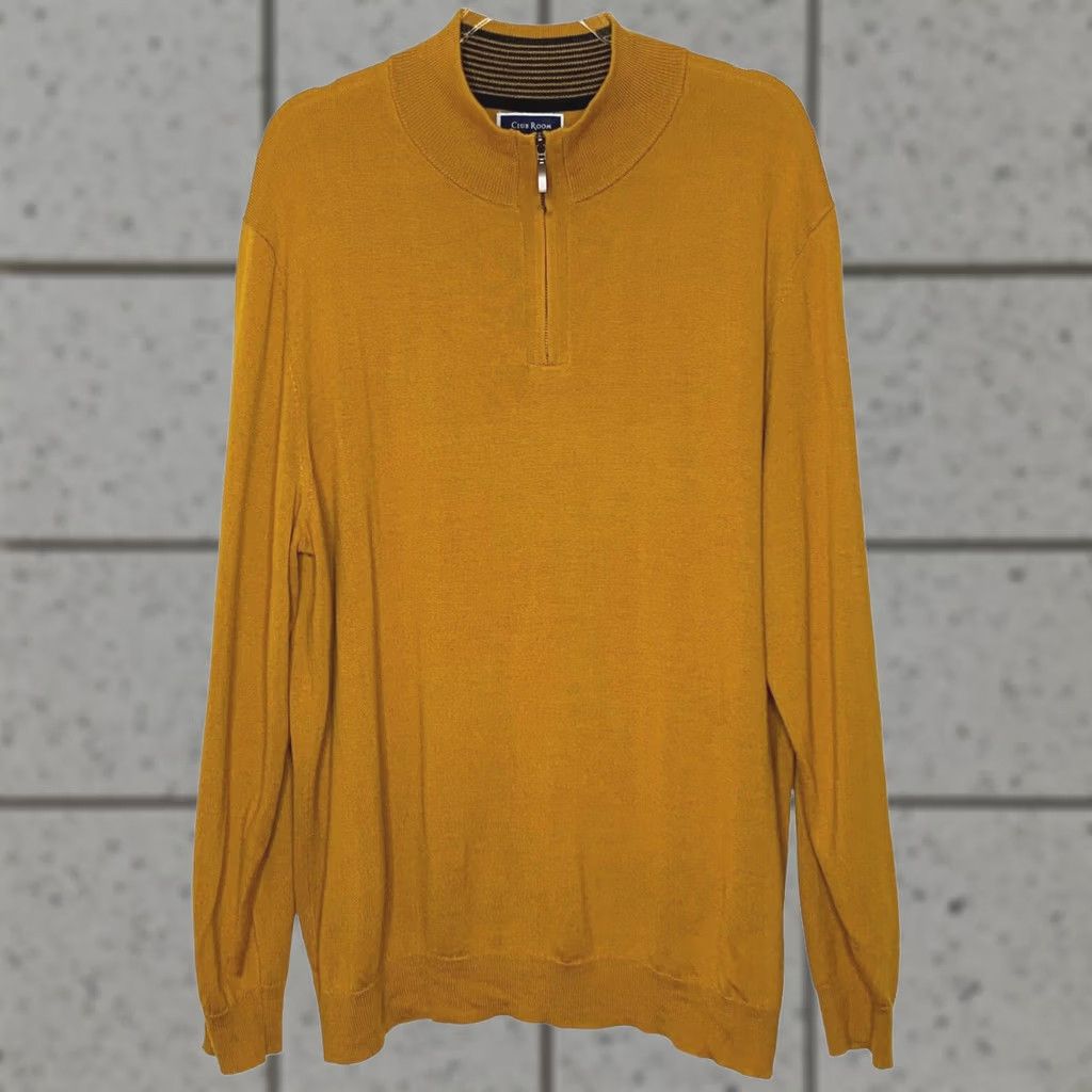 Club Room VINTAGE Club Room Sweater Pullover Mens Size XXL Merino Wool Blend Half Zip Long Sleeve Rust/Mustard Size US XXL / EU 58 / 5 - 1 Thumbnail
