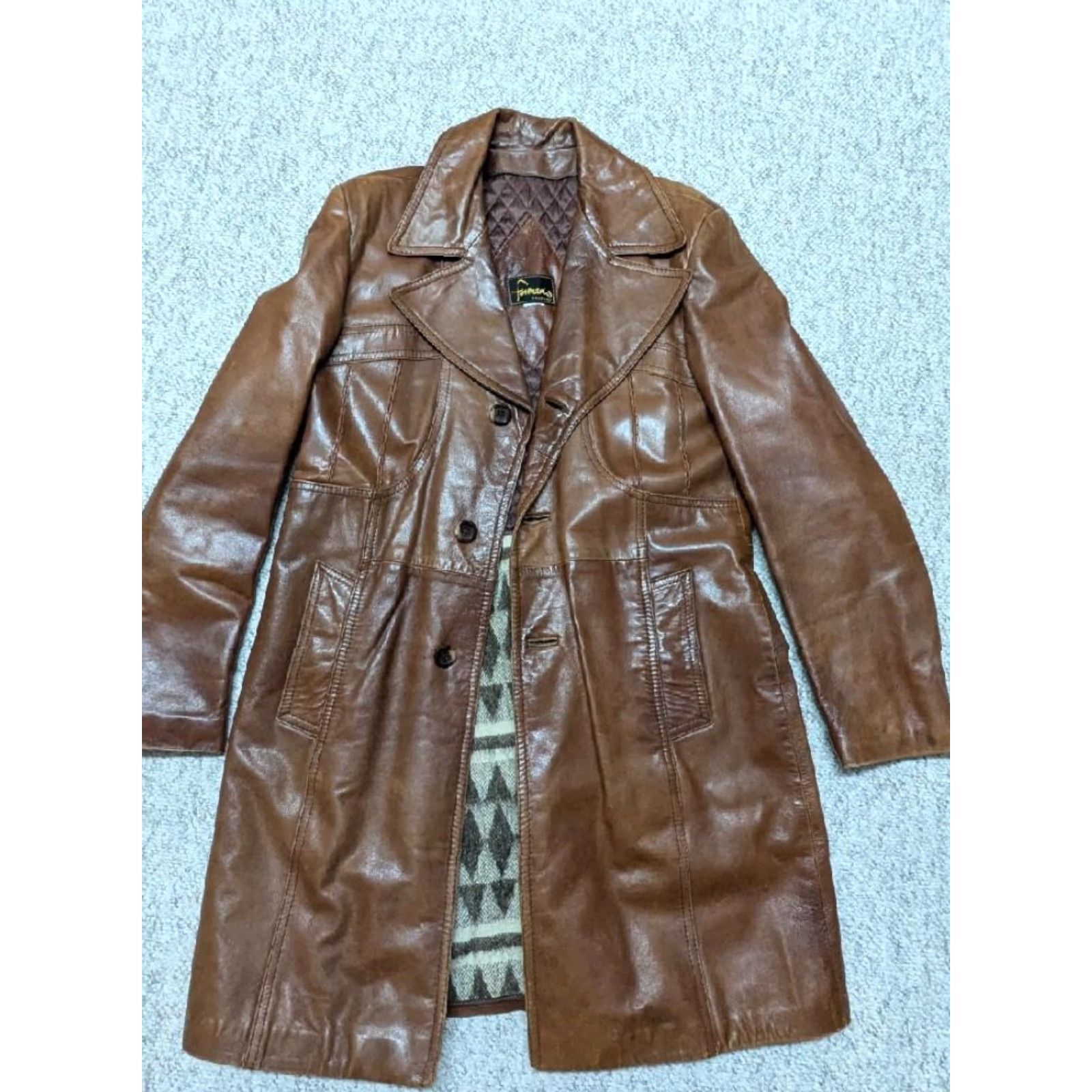Vintage VINTAGE brown leather overcoat Mens 40 long SHERLOCK cortefiel Furmans Lambskin? Size US M / EU 48-50 / 2 - 7 Thumbnail