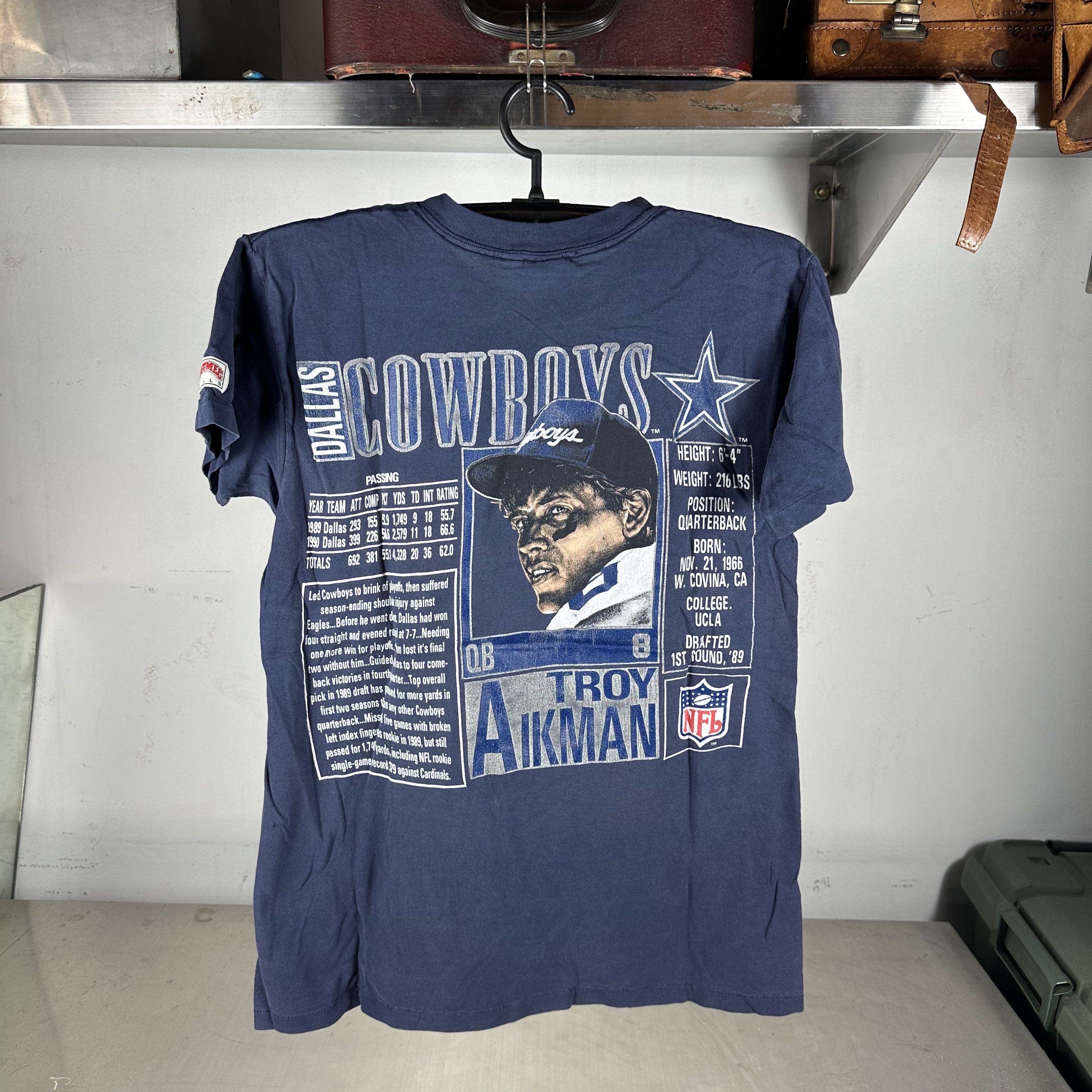 Vintage Vintage 90s Troy Aikman Dallas Cowboys NFL Nutmeg T-Shirt Size US M / EU 48-50 / 2 - 3 Thumbnail