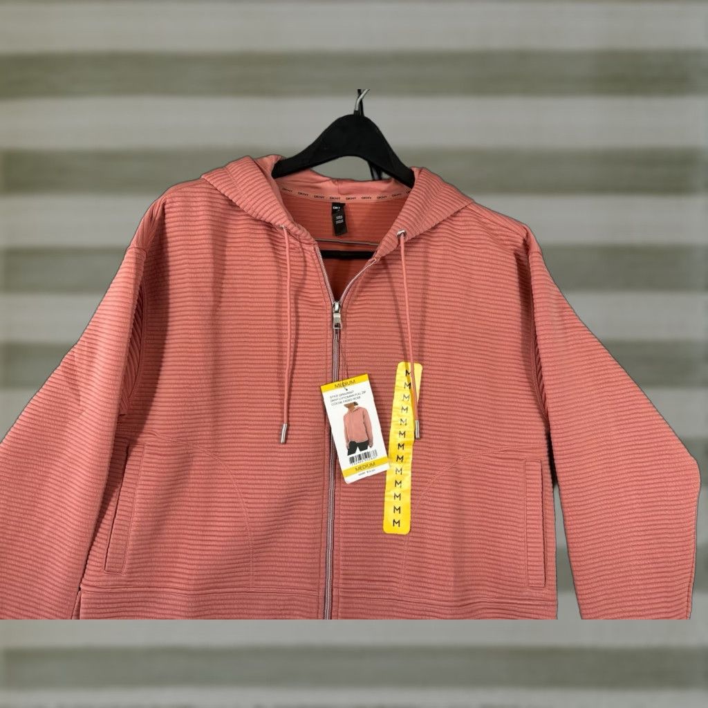 DKNY VINTAGE: DKNY Ottoman Full-Zip Hoodie Womens M Faded Rose Ribbed Stretch Pockets NWT Size M / US 6-8 / IT 42-44 - 1 Thumbnail