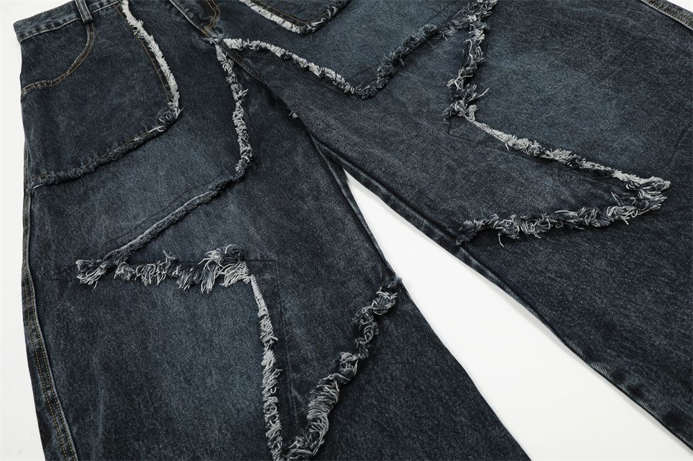 Jean Men's loose washed star embroidered patchwork scimitar jeans Size US 32 / EU 48 - 4 Thumbnail