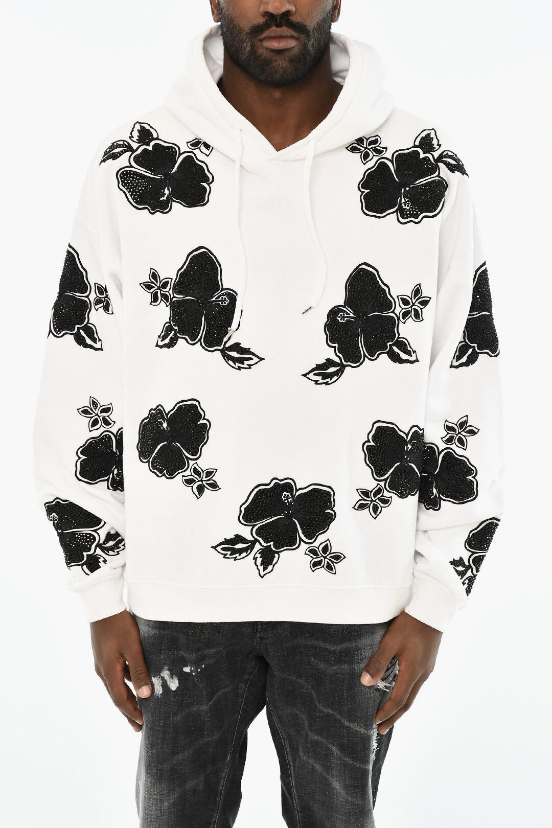 Dsquared2 Two-Tone Floral Motif Hoodie Sweatshirt Size US M / EU 48-50 / 2 - 1 Thumbnail