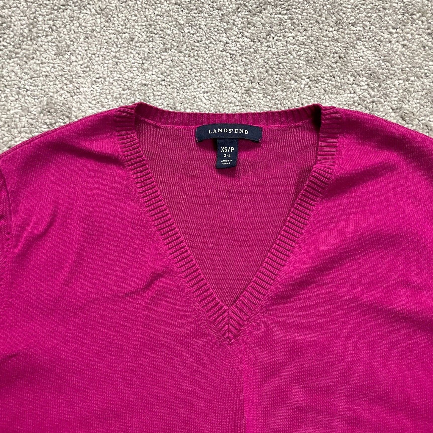 Lands' End Lands' End Sweater Women XS Fuchsia Pink V-Neck Tight Knit Casual Workwear Size XS / US 0-2 / IT 36-38 - 3 Thumbnail
