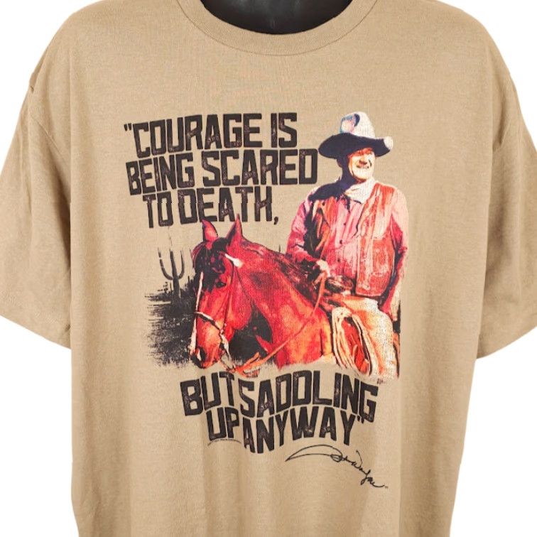 Vintage John Wayne Shirt Mens 2XL Beige Courage Quote Cowboy Western Legend Size US XXL / EU 58 / 5 - 2 Thumbnail