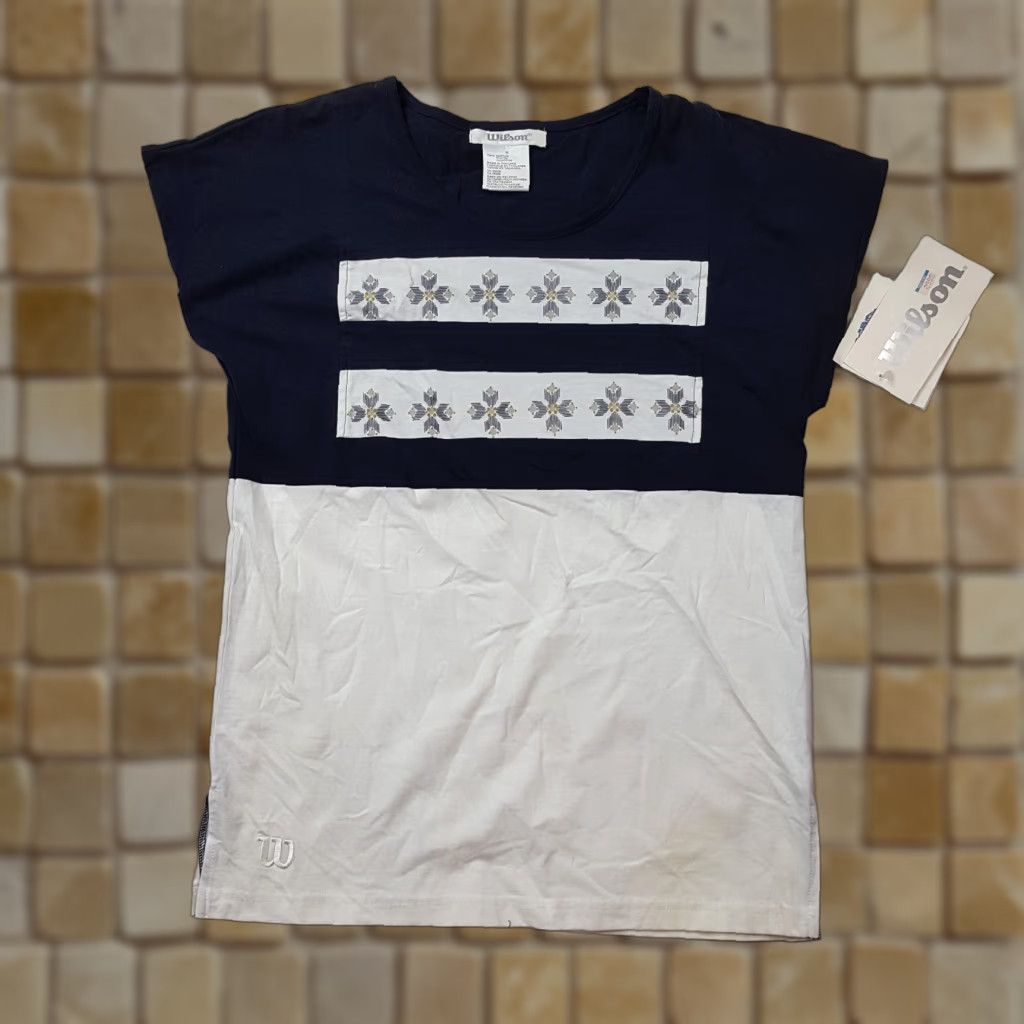 Wilson VINTAGE Wilson Womens T-Shirt Short Sleeve Geometric Flower 90s Floral Tennis Top Blue M Size M / US 6-8 / IT 42-44 - 1 Thumbnail