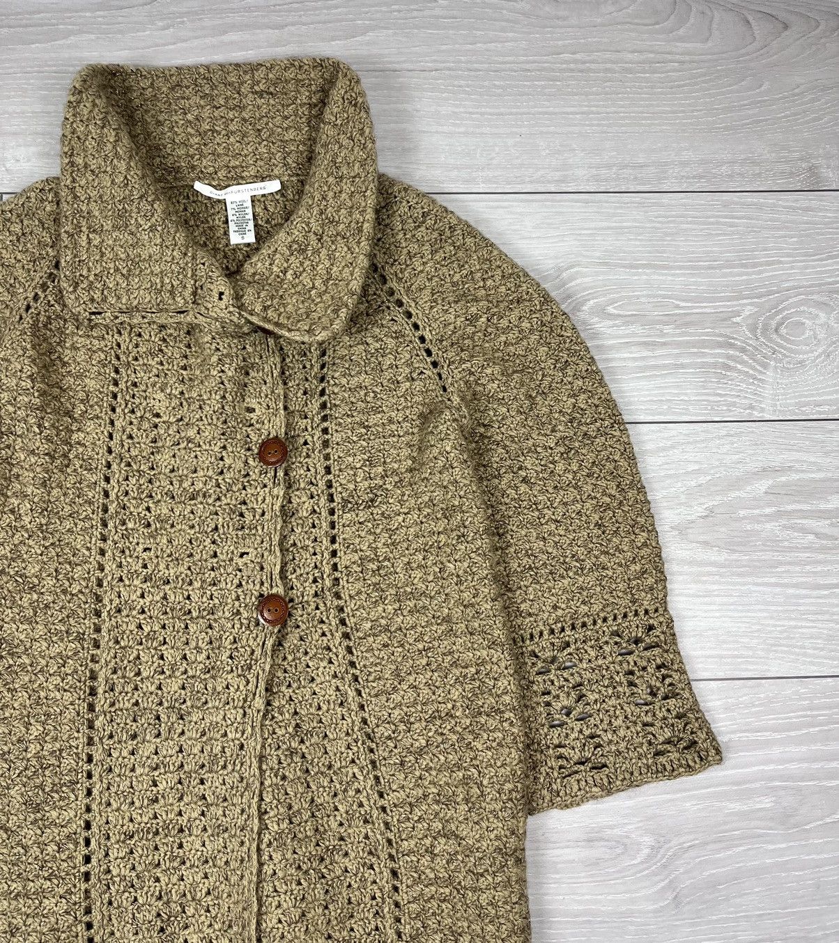 Diane von Furstenberg Diane Von Furstenberg Cable Knit Double Breasted Wool Coat Size S / US 4 / IT 40 - 3 Thumbnail