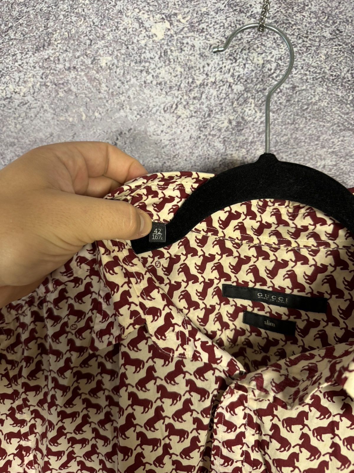 Gucci GUCCI Shirt Button Up Printed Monogram Horsebit Slim Fit Red Size US M / EU 48-50 / 2 - 7 Thumbnail