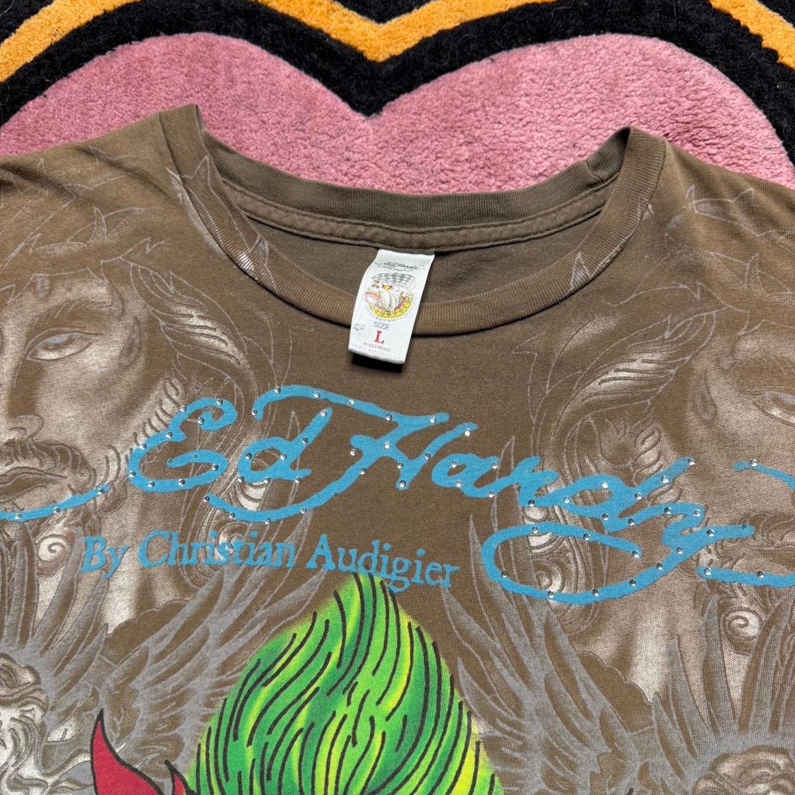 Ed Hardy × Vintage Vintage Y2K Ed Hardy by Christian Audiger Graphic T-shirt Size US L / EU 52-54 / 3 - 3 Thumbnail