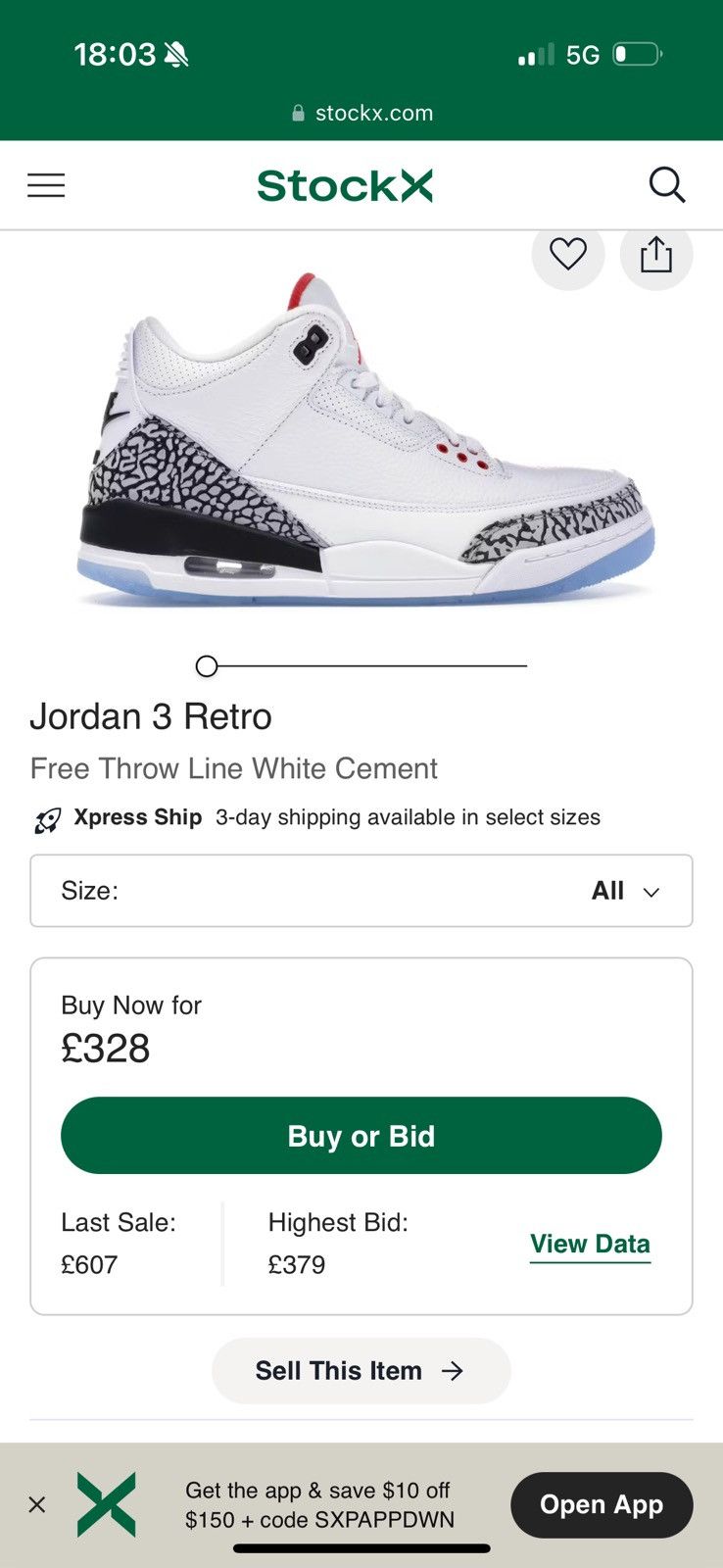 Nike NIKE AIR JORDAN 3 “FREE THROW LINE” white cement size US8UK7 Size US 8 / EU 41 - 8 Thumbnail