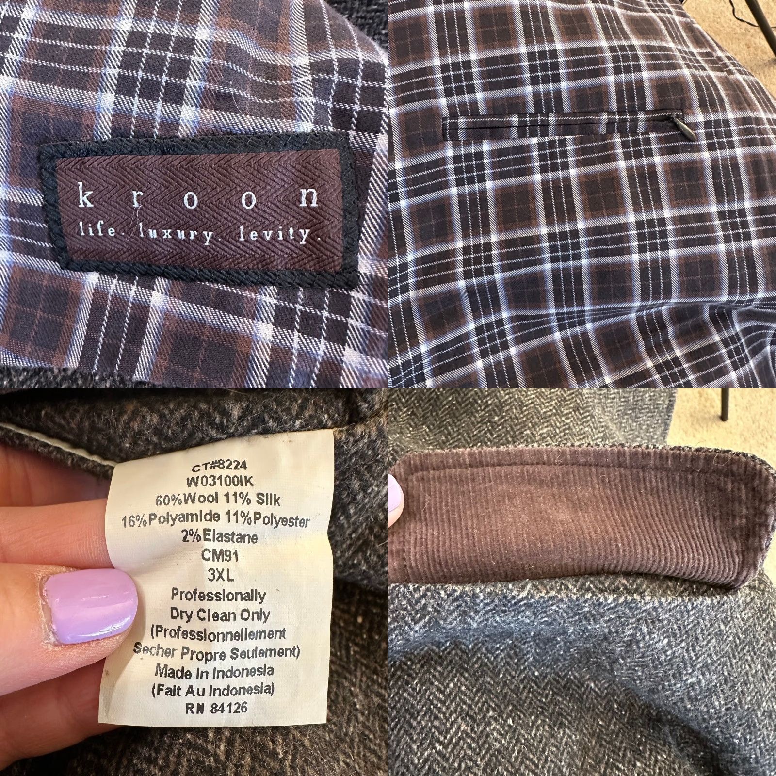 Vintage Kroon Vest Herringbone Tweed Back Corduroy Grey Brown 3XL Size US XL / EU 56 / 4 - 8 Thumbnail