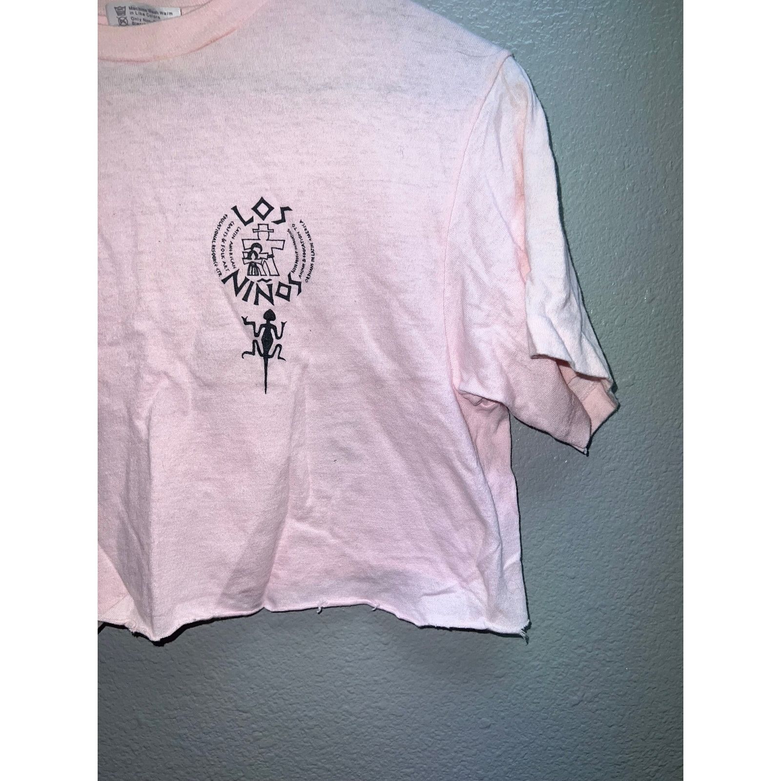 Vintage Womens Vintage Pink Crop Top Los Ninos Aboriginal Shirt Tee Size M / US 6-8 / IT 42-44 - 3 Thumbnail