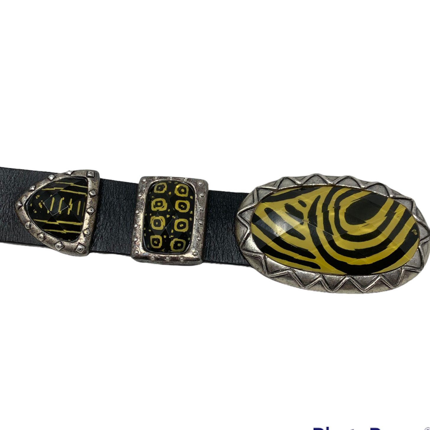 Chicos Chico's black leather belt metal tribal buckle size medium Size ONE SIZE - 7 Thumbnail