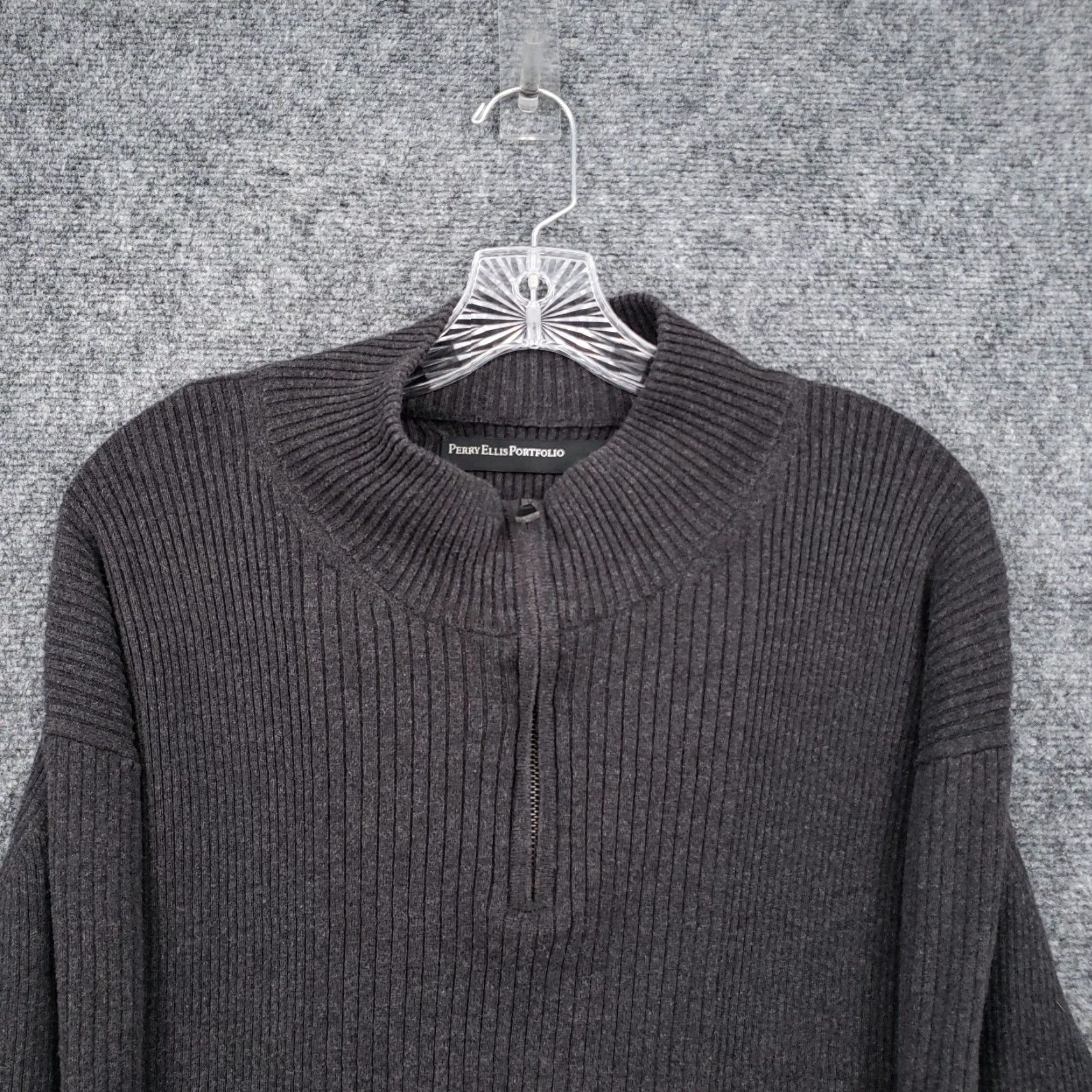Perry Ellis Perry Ellis Portfolio Sweater Men XL Black Cotton Ribbed 1/4 Zip Mock Neck Pullover Casual Outdoor 1/4 Zip Boys Mens Womens Girls Size US XL / EU 56 / 4 - 3 Thumbnail