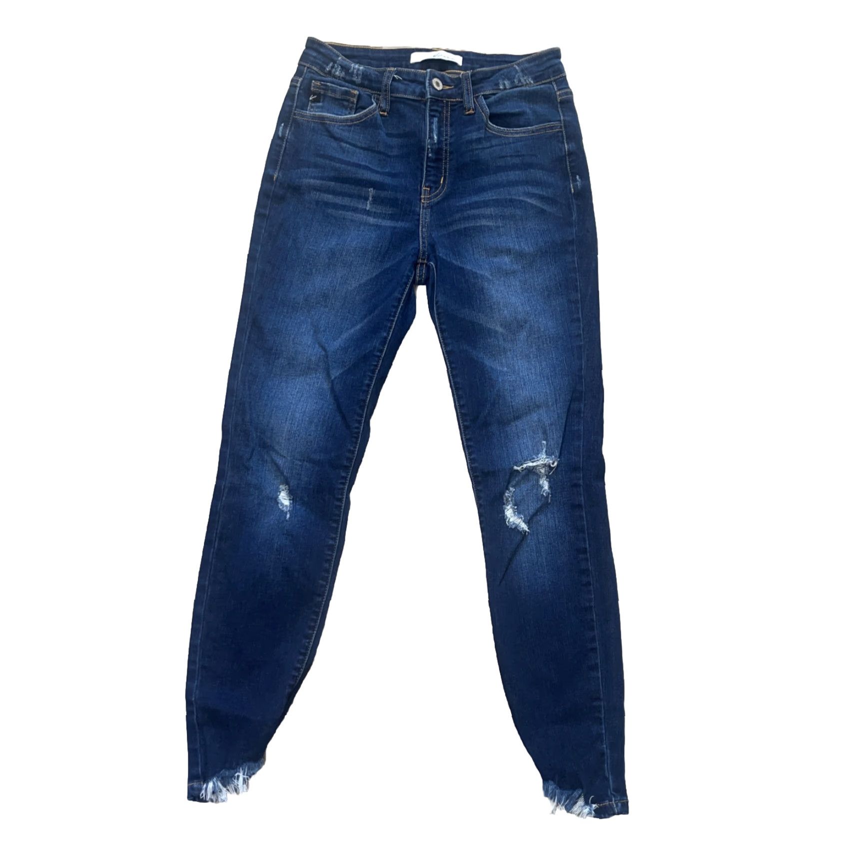 Vintage KanCan Jeans Women’s 7 27 Blue Estilo Skinny Denim Stretch Distressed Hem Button Zip High Rise 5-Pocket Regular Fall Spring Winter Womens Size 27" / US 4 / IT 40 - 2 Thumbnail