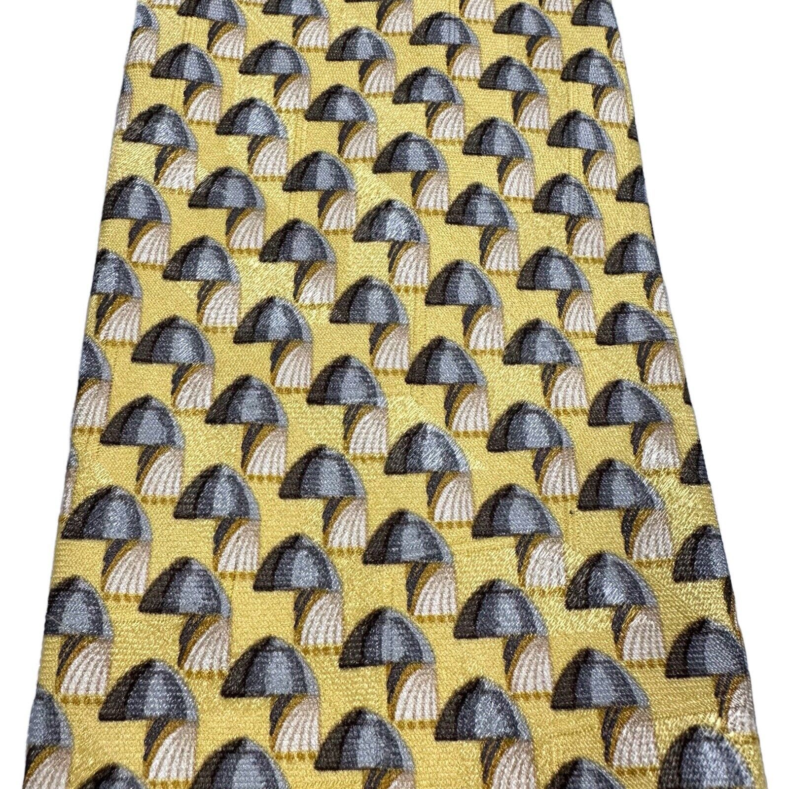 Ermenegildo Zegna Ermenegildo Zegna Tie Geometric Yellow Gray Neck Luxury Silk Size ONE SIZE - 2 Thumbnail