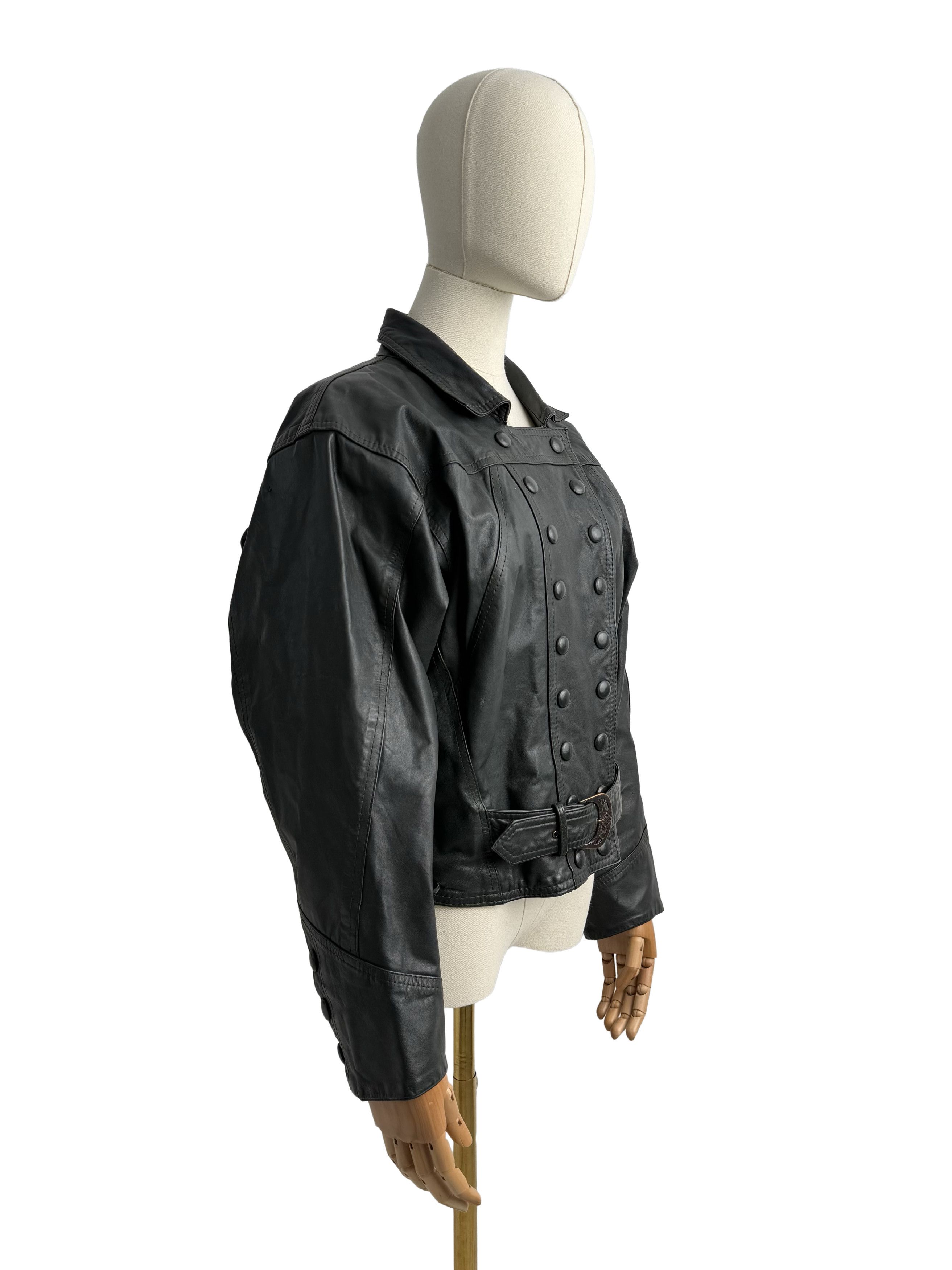 Vintage Vintage Leather Biker Jacket Cropped Belted Double Breasted Size L / US 10 / IT 46 - 1 Thumbnail