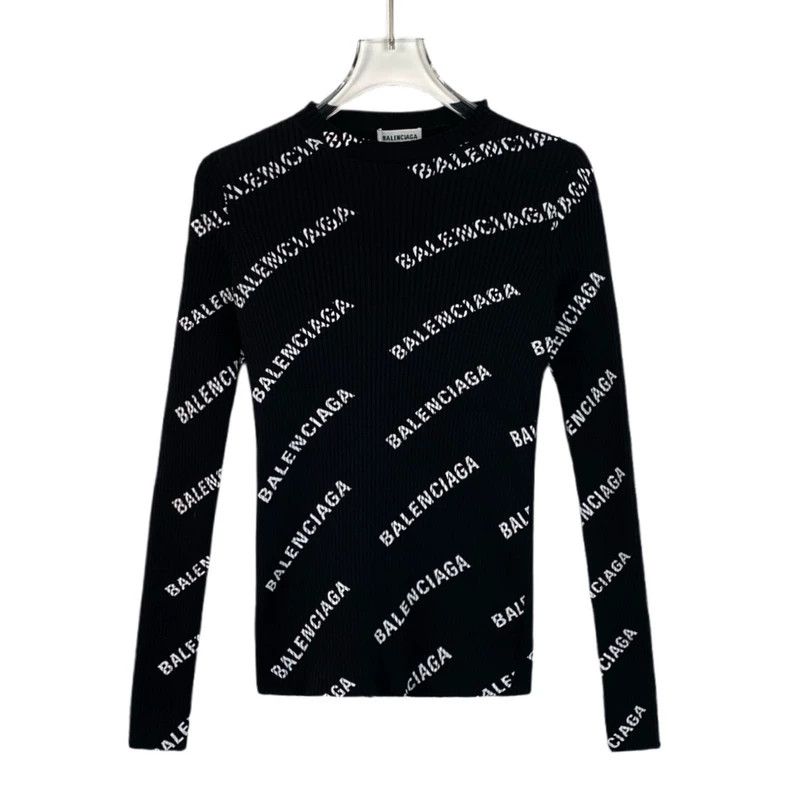 Balenciaga Balenciaga Black logo full print knit sweater Size US XS / EU 42 / 0 - 1 Thumbnail
