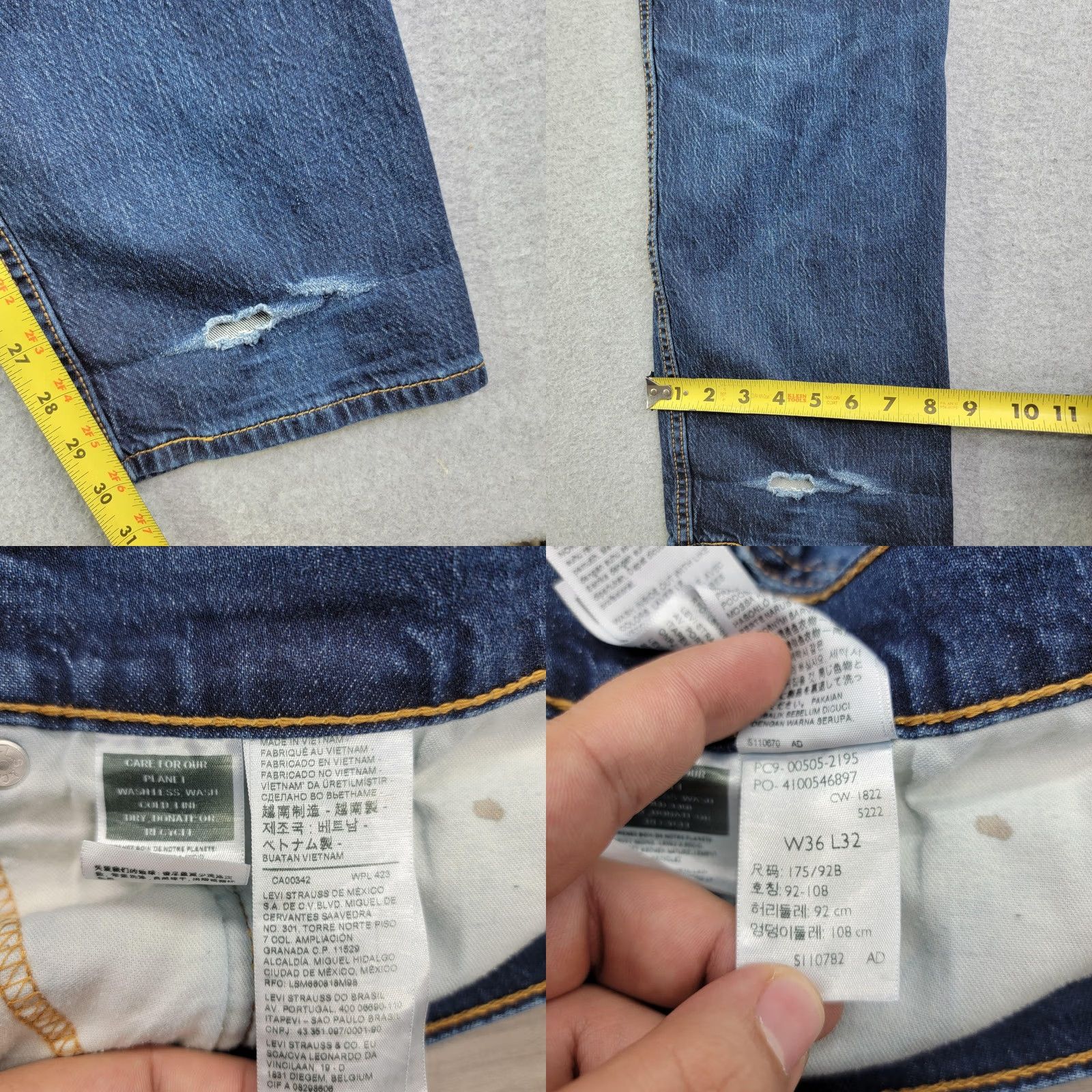 Levi's Levi's 505 Jeans Mens 36x32 Blue Regular Fit Straight Denim Distressed Stretch Cotton Blend Logo Back Pockets ZIP Fly 5-Pocket Regular 36x32 Mens Size US 36 / EU 52 - 9 Thumbnail