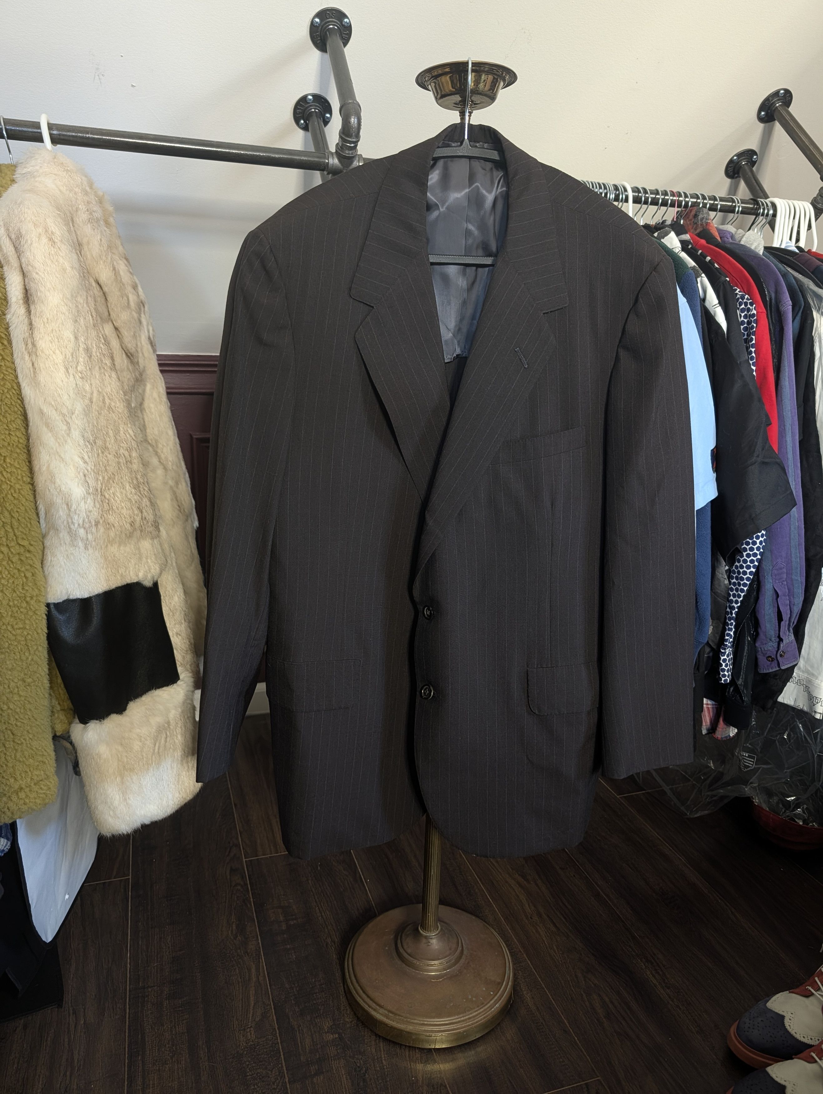 Oxxford Clothes 2pc Brown Pinstripe Super 100s Handmade Suit 44R Size 44R - 2 Thumbnail
