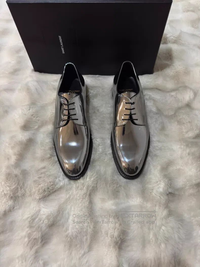 Saint Laurent Paris Saint Laurent Paris Metallic Silver Leather Shoes Size US 8 / EU 41 - 4 Thumbnail