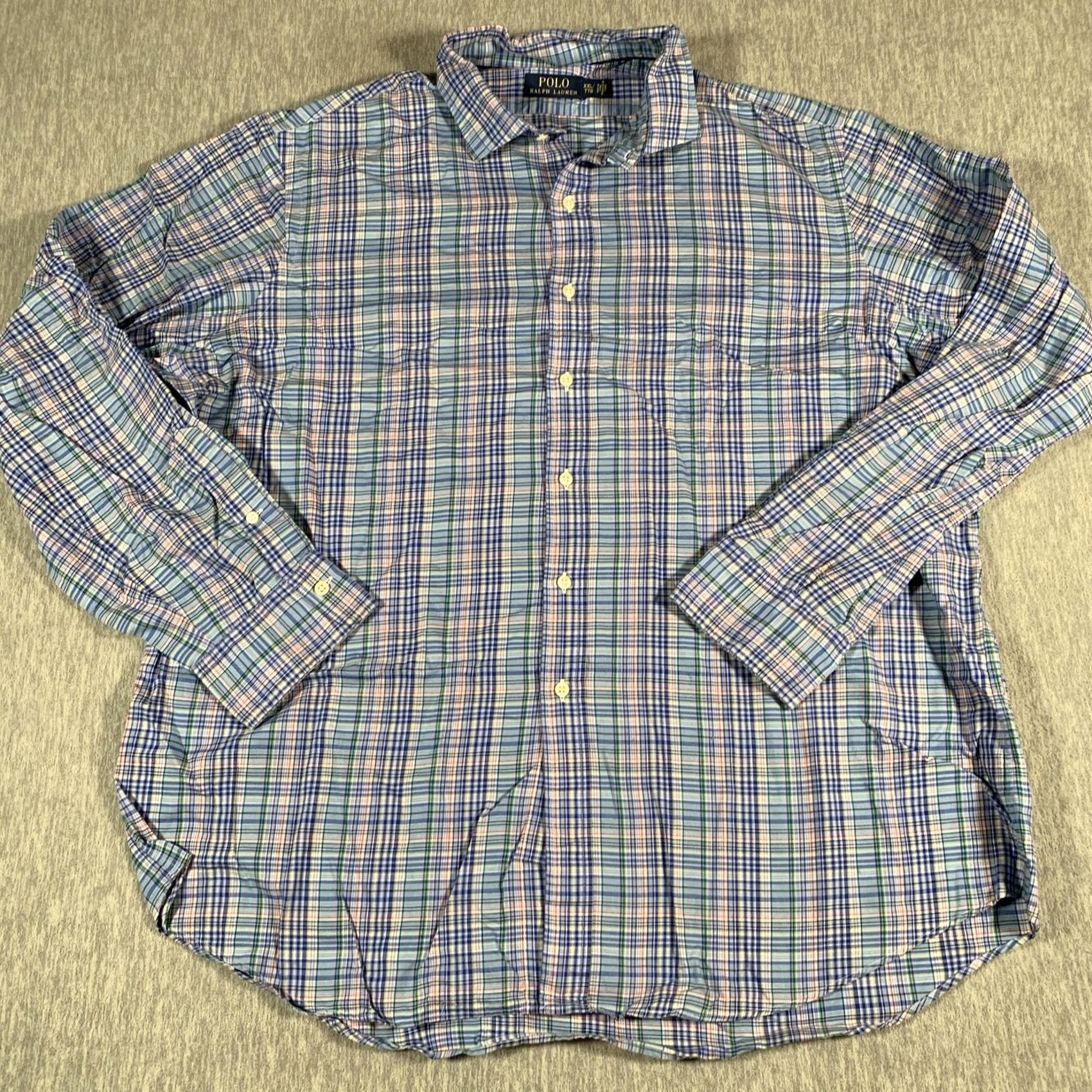 Polo Ralph Lauren Polo Ralph Lauren Shirt Mens 2XL Blue Green Plaid Button-Down Cotton Casual Long Sleeve Button-Up with Pockets Size US XXL / EU 58 / 5 - 2 Thumbnail