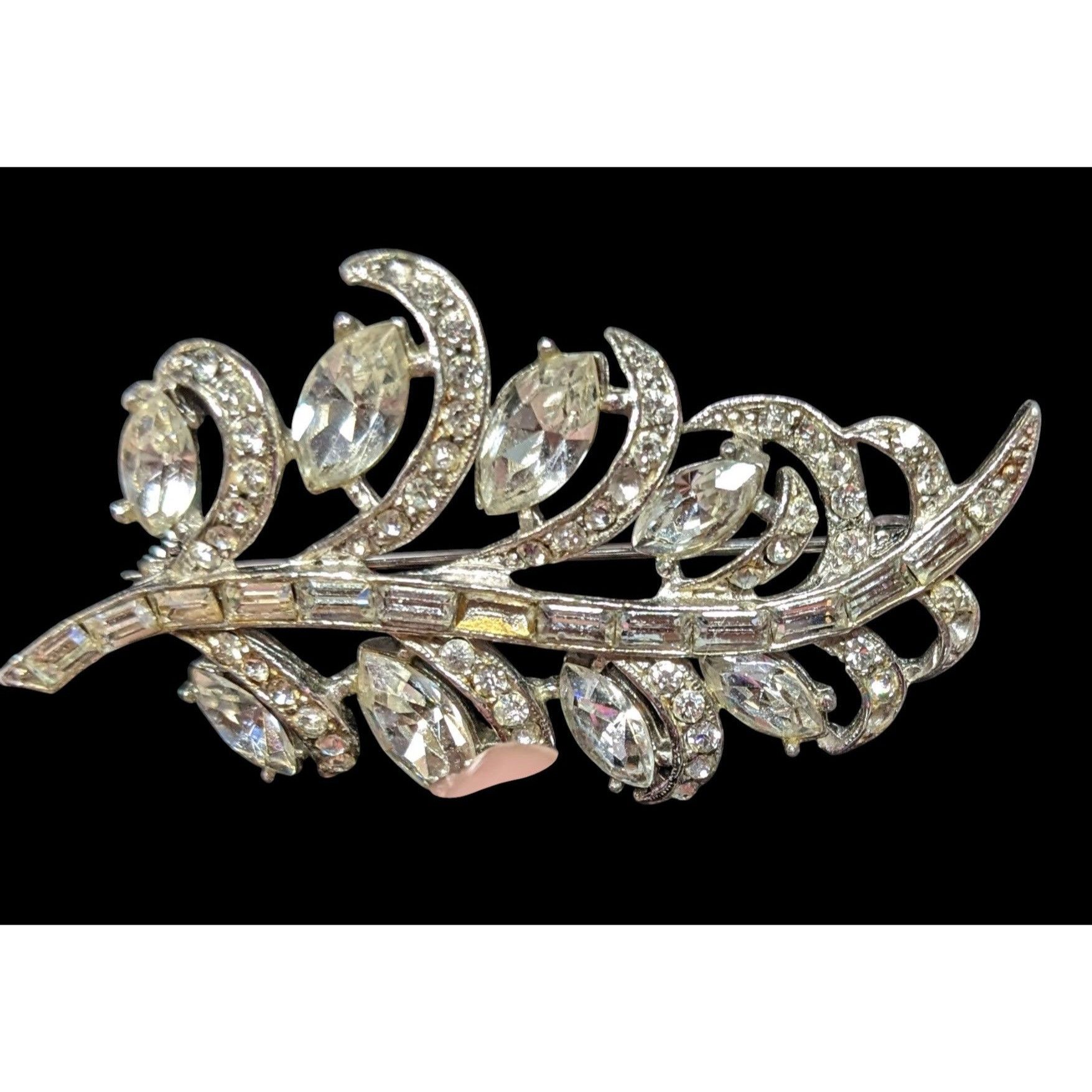 Other Vintage Glam Floral Leaf Silver Tone Brooch With Clear Stone Size ONE SIZE - 5 Thumbnail