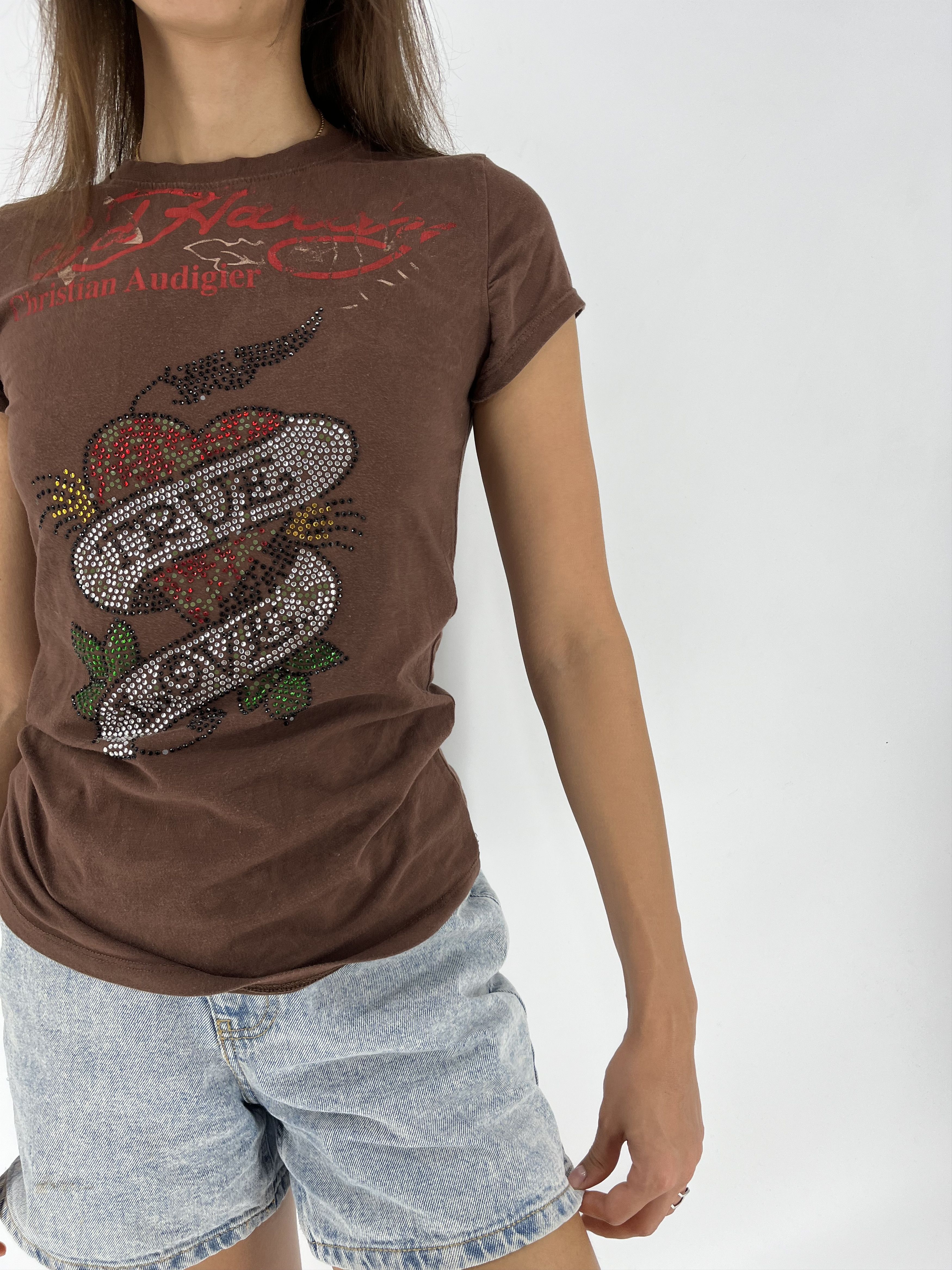 Christian Audigier × Ed Hardy Vintage Y2K Christian Audigier Women’s Rhinestones T-Shirt Size L / US 10 / IT 46 - 6 Thumbnail
