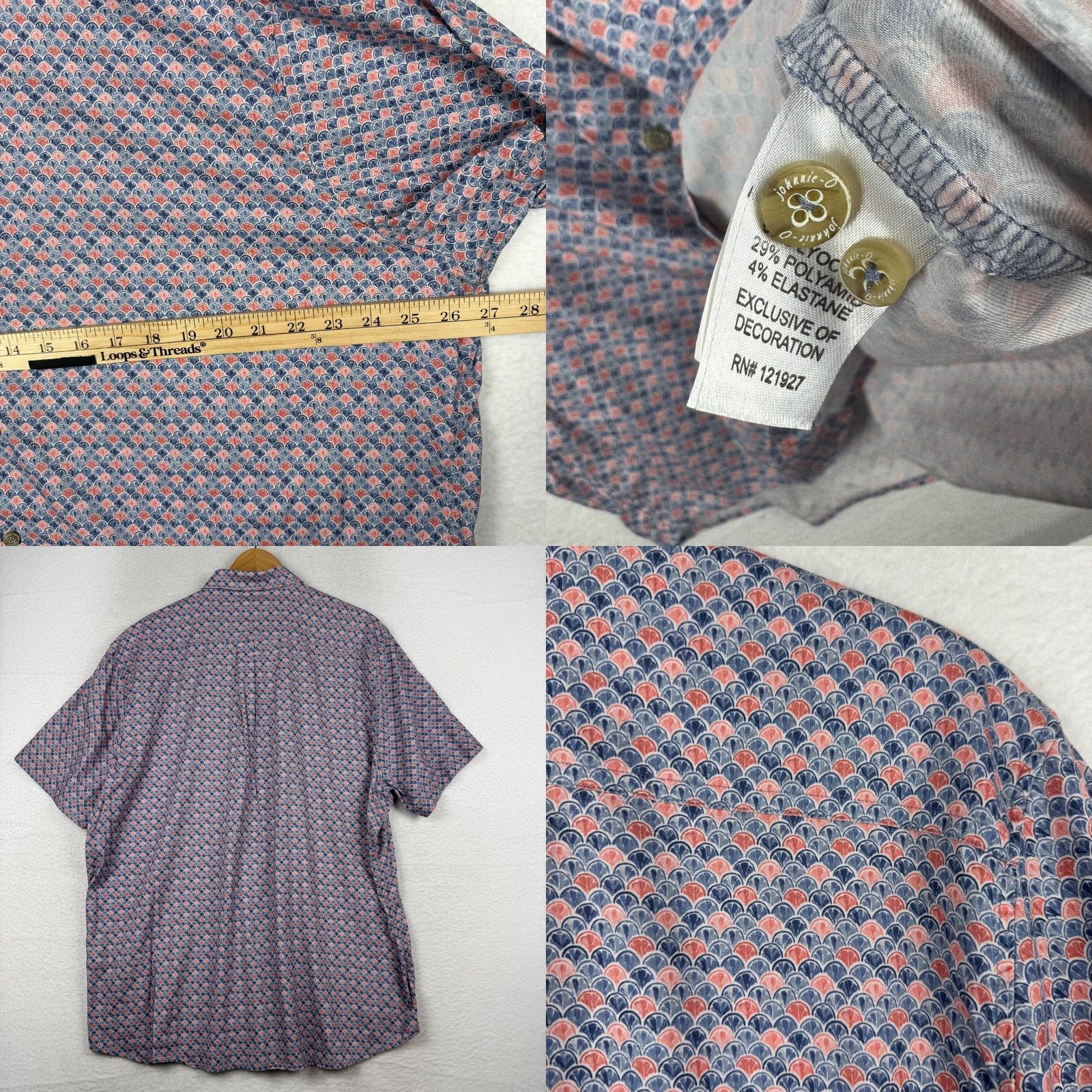 johnnie-O VINTAGE Johnnie-O Hangin Out Mens 2XL AOP Short Sleeve Lightweight Button Up Shirt Size US XXL / EU 58 / 5 - 8 Thumbnail