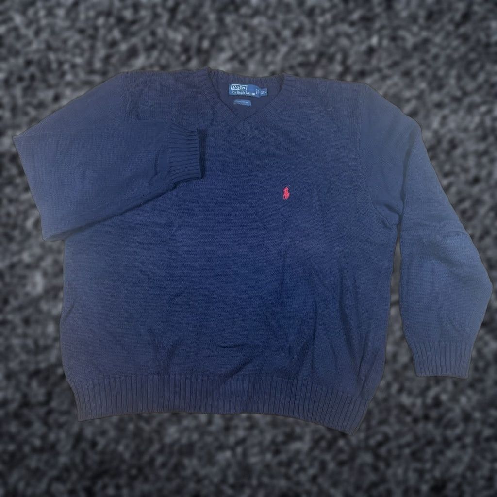 Ralph Lauren VINTAGE Ralph Lauren Sweater Mens XXL Blue V-Neck Cinched Polo Size US XXL / EU 58 / 5 - 1 Thumbnail