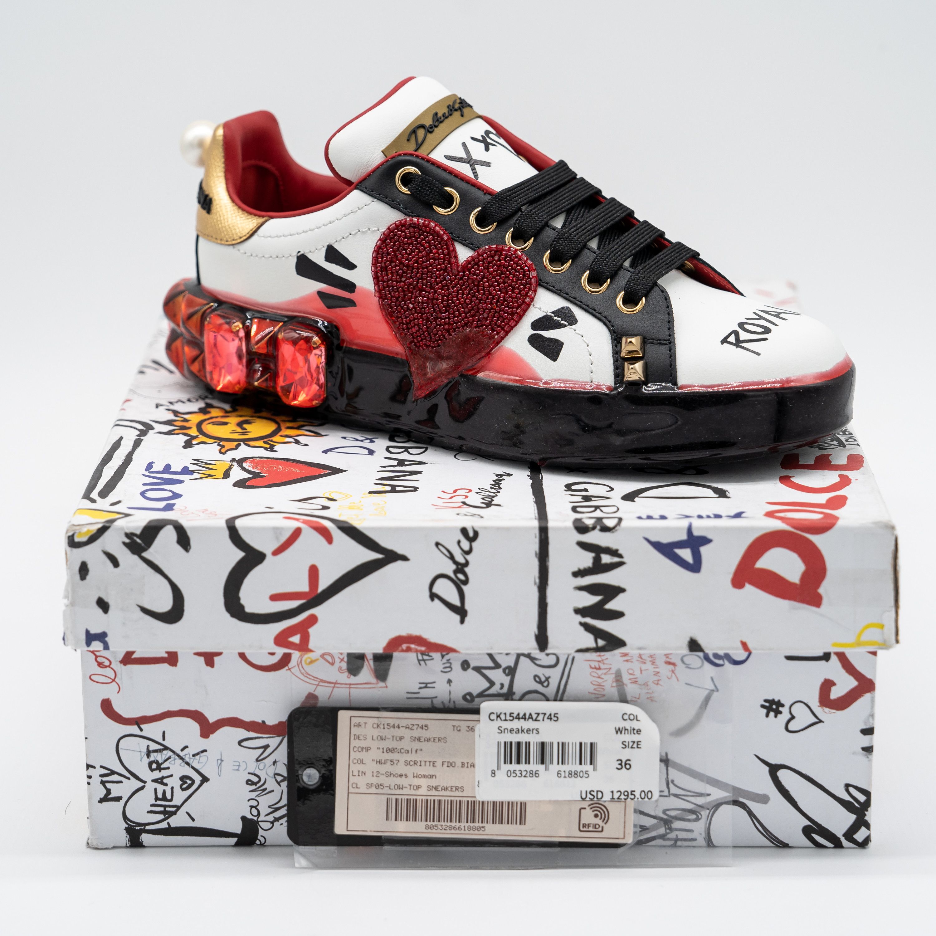 Dolce & Gabbana Dolce & Gabbana Portofino Heart Sneakers Crystals Red Melt Size US 6 / IT 36 - 14 Thumbnail