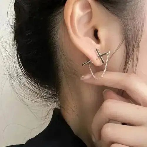 Other Men's cross earrings with chain Size ONE SIZE - 3 Thumbnail