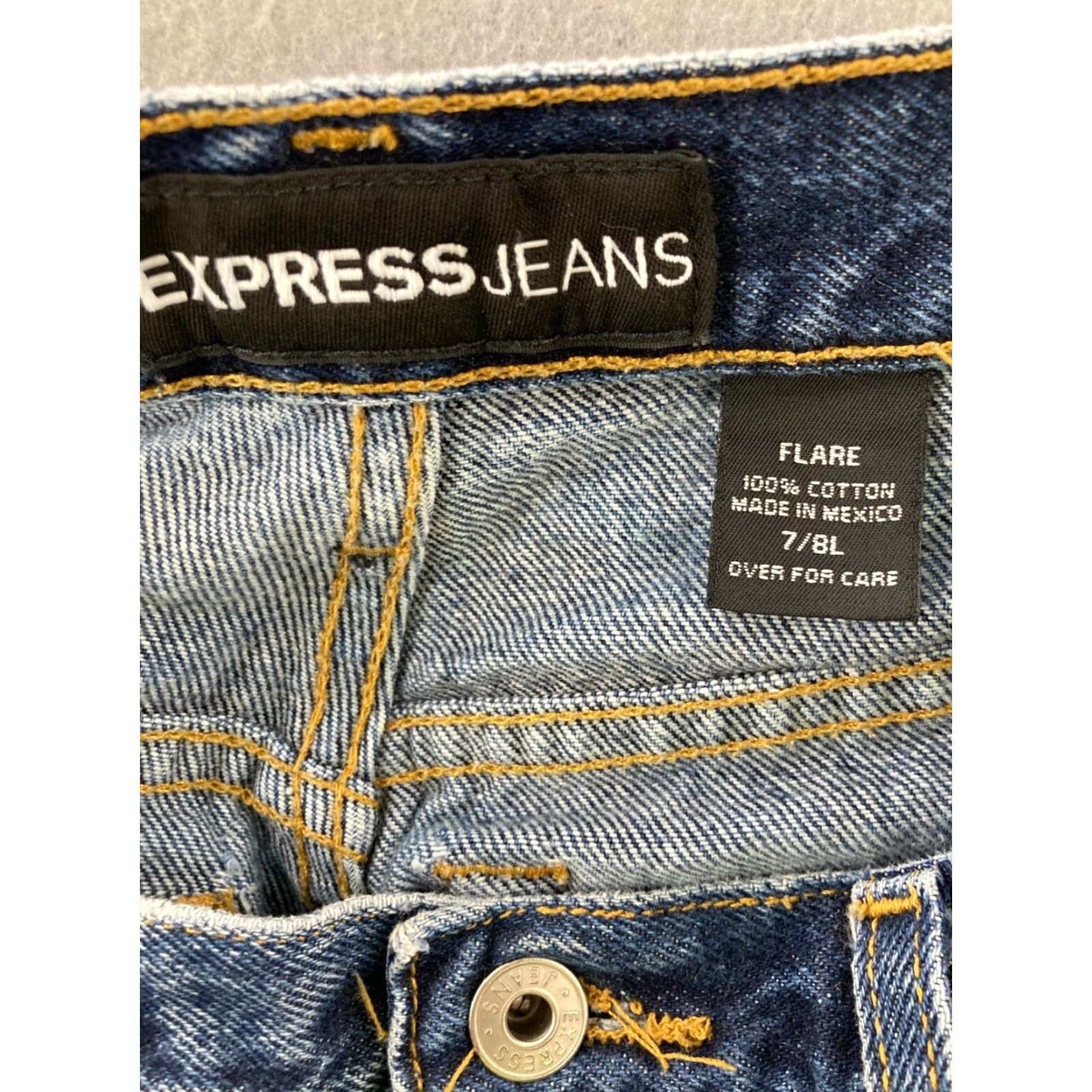 Express XPRESS Denim Skirt Womens Midi 7/8 Flare Cotton Blend Blue 90s Theme Pockets Regular M Womens Size 32" / US 10 / IT 46 - 7 Thumbnail