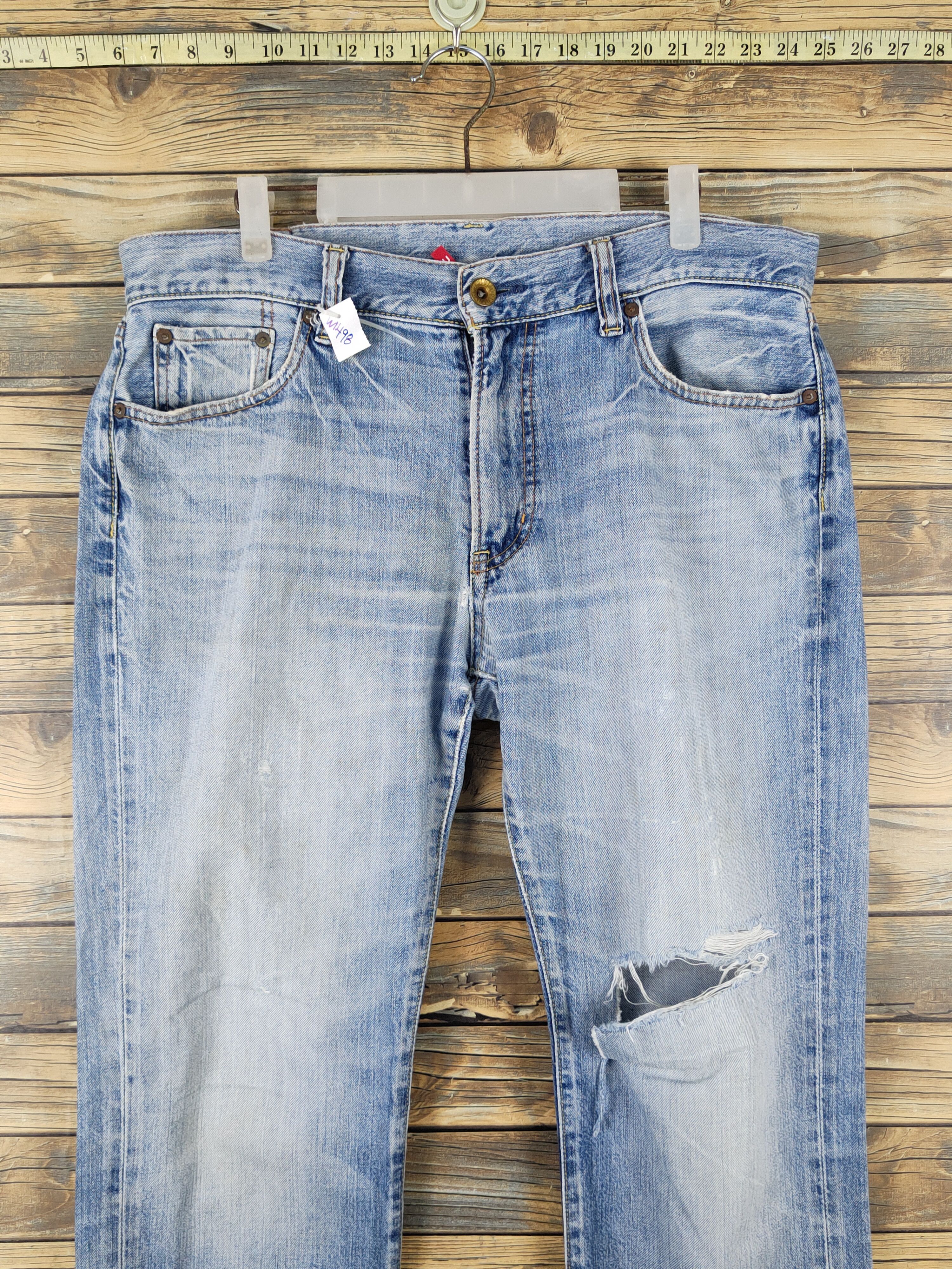 Japanese Brand Uniqlo japan faded Blue Distressed Ripped denim Jeans #W1498 Size US 35 - 2 Thumbnail