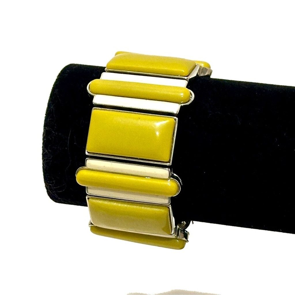 White House Black Market WHBM Mustard Yellow & Ivory Stretch Bracelet | NWT Size ONE SIZE - 3 Thumbnail