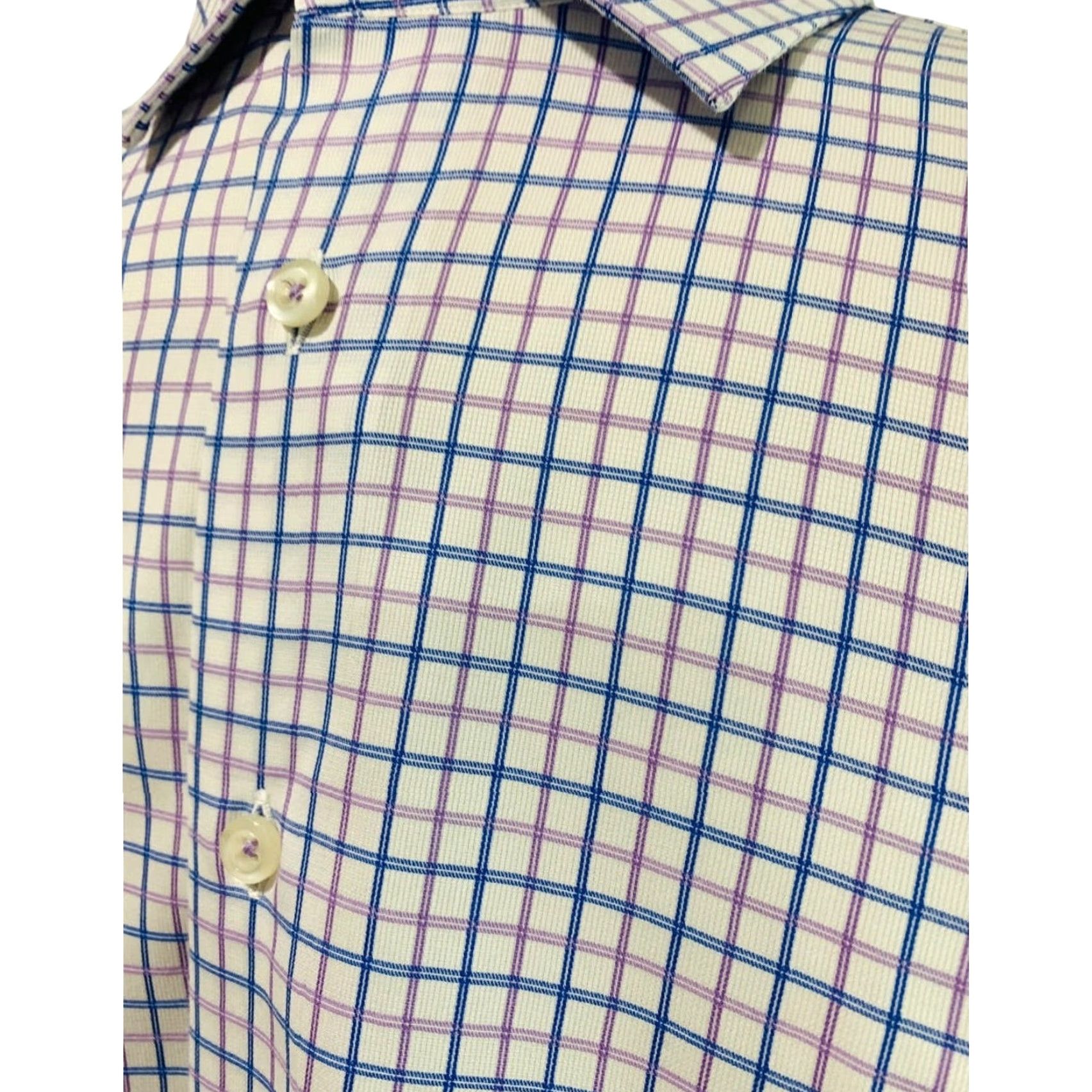 David Donahue David Donahue Shirt Windowpane Blue Purple Mens Button Up Dress Shirt 17.5 32/33 Regular Cotton Size 48R - 4 Thumbnail