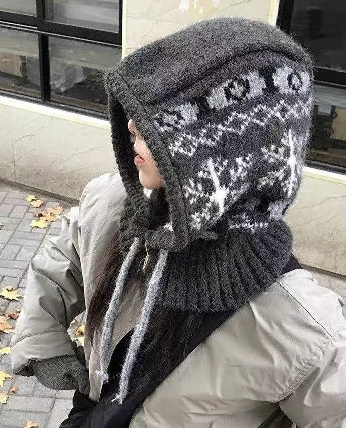 Japanese Brand Outdoor retro vintage y2k snowflake knit hooded cowl scarf Size ONE SIZE - 4 Thumbnail