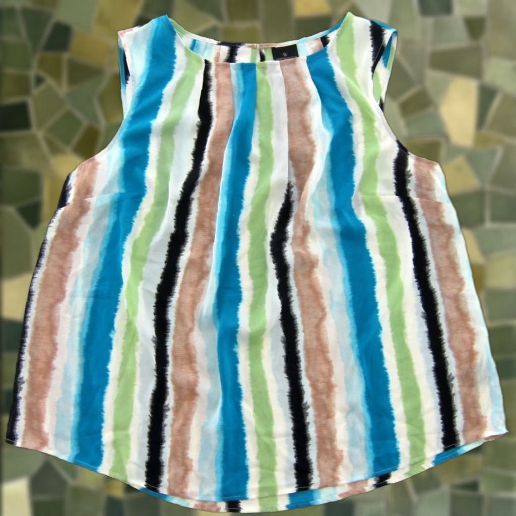 Worthington Worthington Tank Women NWT Sophia Stripe Blue Pattern Sheer Round Neck Pullover 0X Plus 3/4? Size XL / US 12-14 / IT 48-50 - 1 Thumbnail