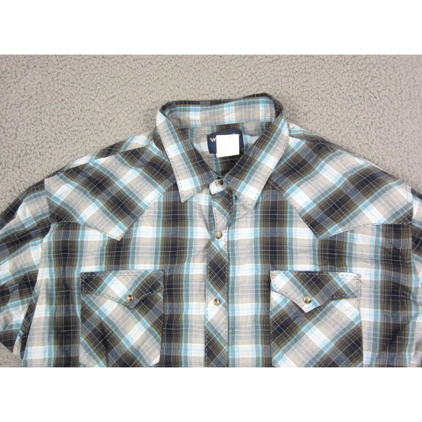 Wrangler Wrangler Shirt 2XL Blue Brown Plaid Western Cowboy Snap Mens Casual Button-Up Long Sleeve X2XL Western 90s? Size US XXL / EU 58 / 5 - 2 Thumbnail