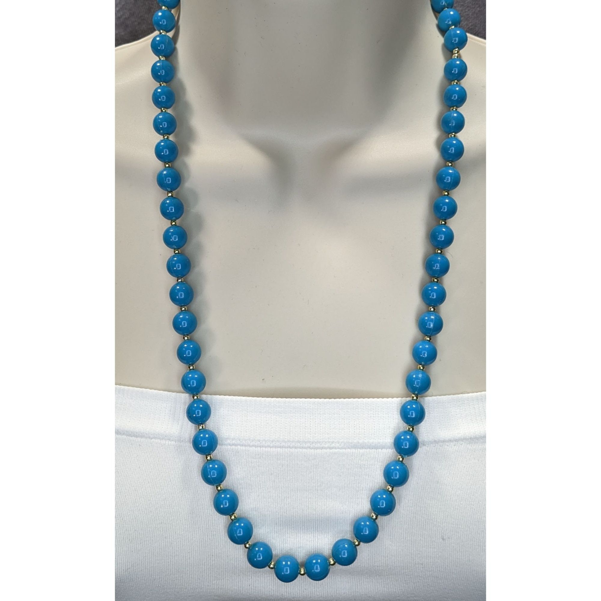 Other Vintage Retro Blue Bead Necklace With Gold-Tone Accents Size ONE SIZE - 1 Thumbnail