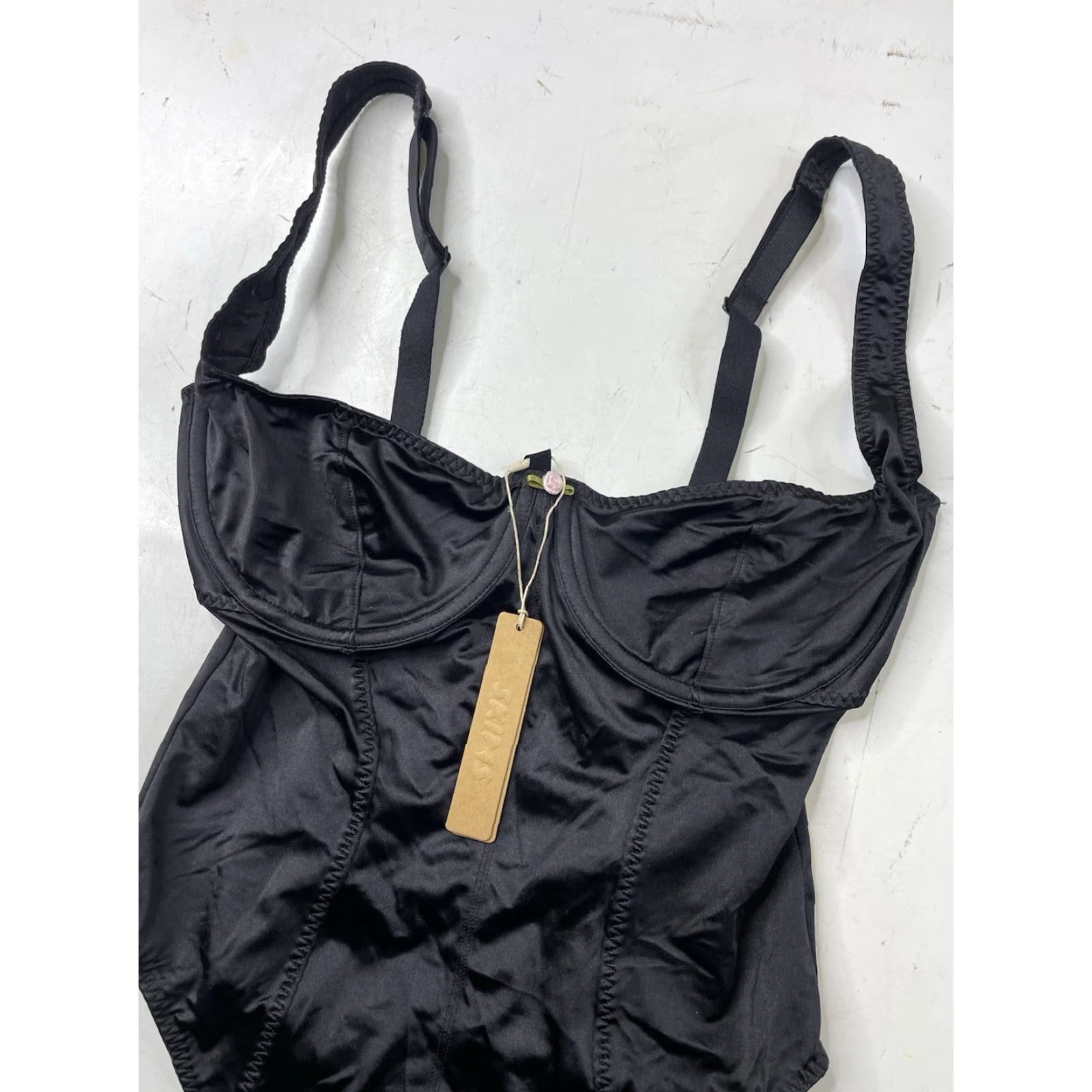 SKIMS NWT Skims Bodysuit Stretch Satin Onyx Black Size S Women One Piece Satin Bodysuit Womens Small NWT Skims Stretch Satin Bodysuit Onyx Size Small Size S / US 4 / IT 40 - 2 Thumbnail
