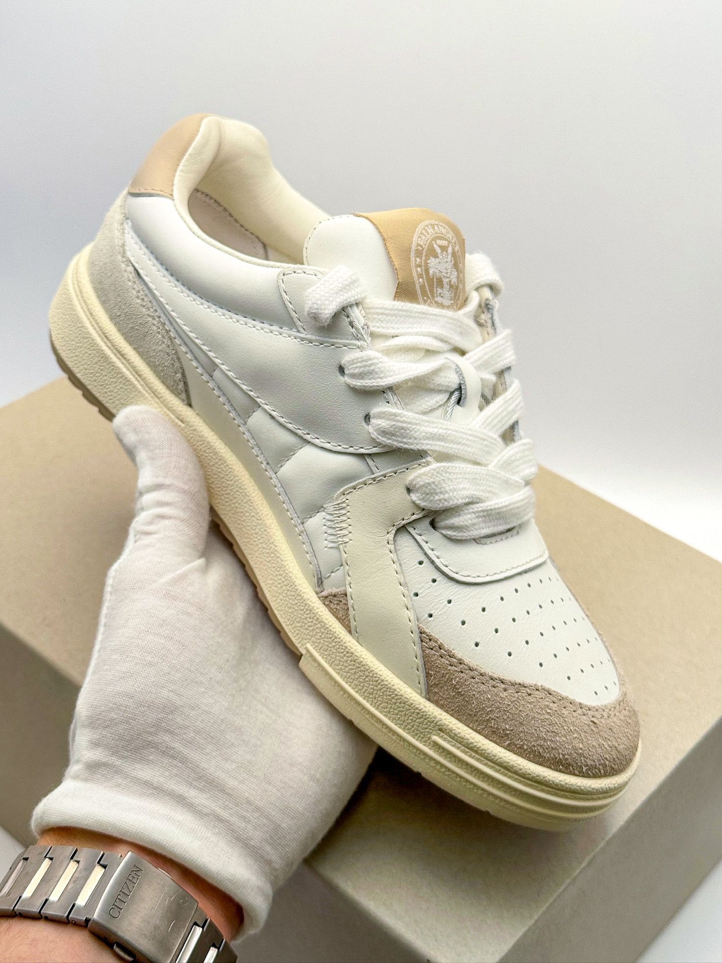 Palm Angels Palm Angels University White Beige Luxury Sneakers Size US 6 / IT 36 - 6 Thumbnail