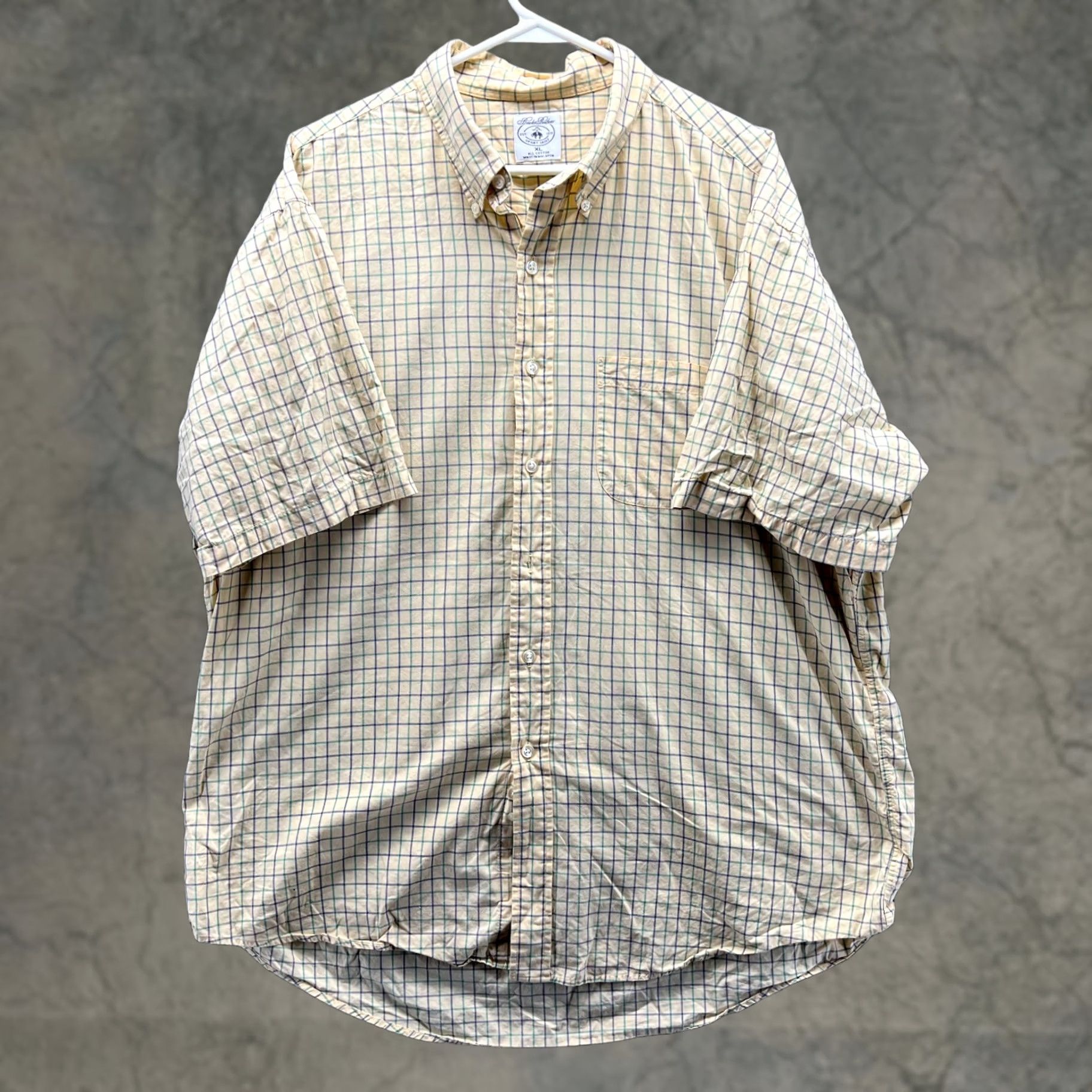 Brooks Brothers Brooks Brothers Sport Shirt Men XL Yellow Plaid Button-Down Cotton Windowpane Short Sleeve Button-Up Casual Business Size US XL / EU 56 / 4 - 1 Thumbnail