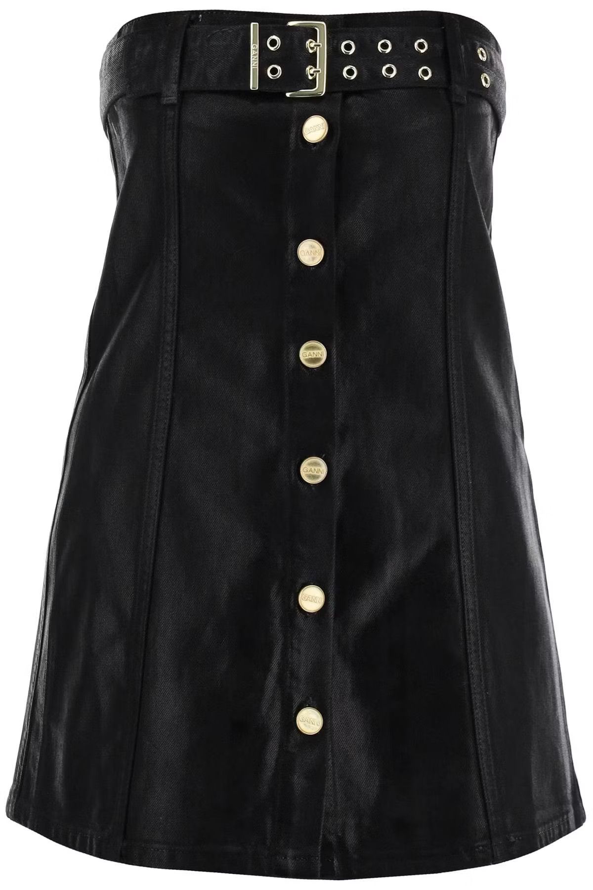 image of Ganni O1S22I1N0524 Denim Corset In Black, Women's (Size XS)