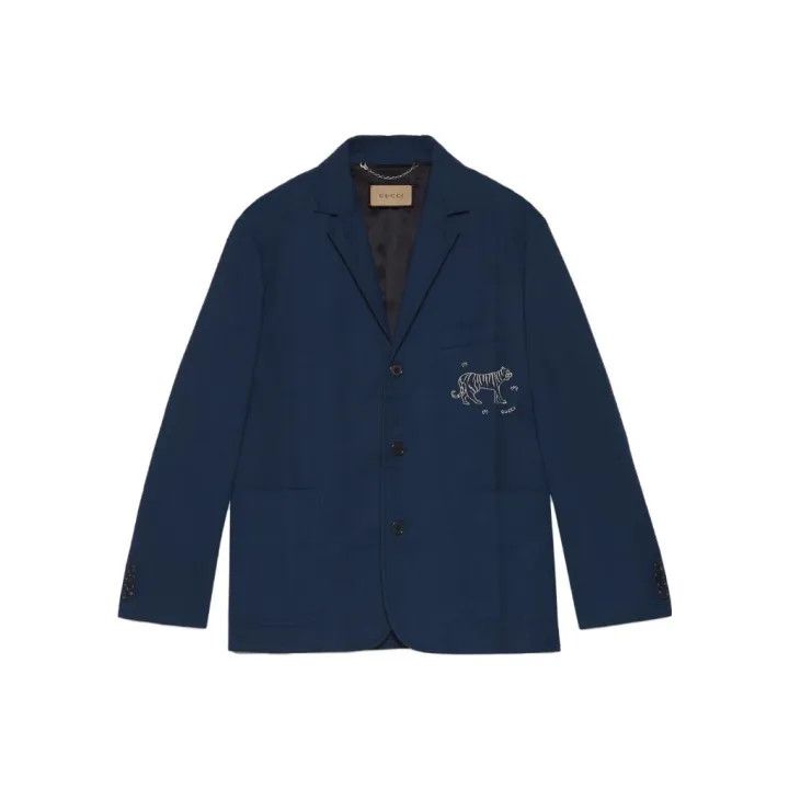 Gucci Blue Tiger Embroidered Suit Jacket