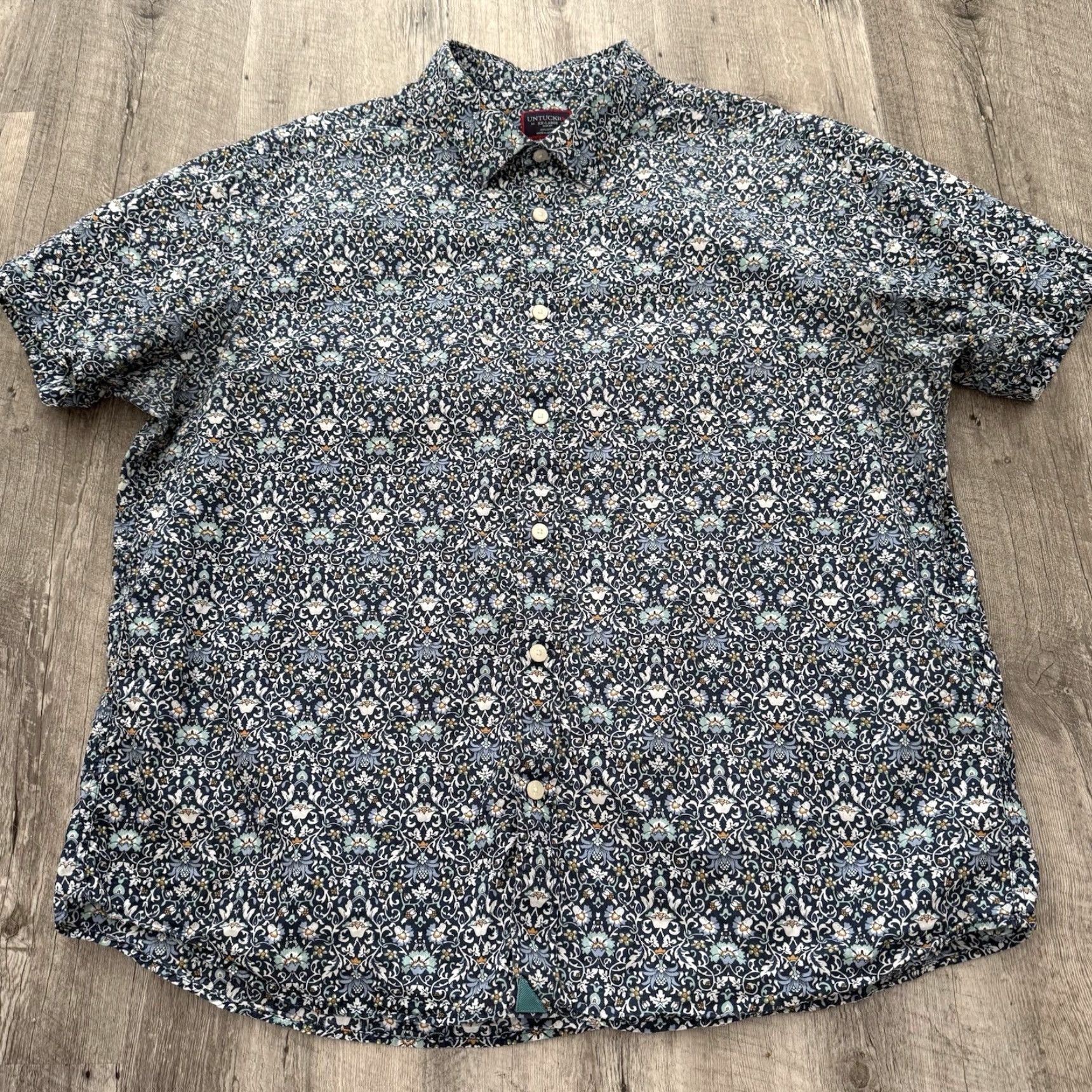 UNTUCKit UNTUCKit Shirt Men XXL 2XL Blue Floral Short Sleeve Alverdi Slim Fit 100% Cotton Size US XXL / EU 58 / 5 - 3 Thumbnail