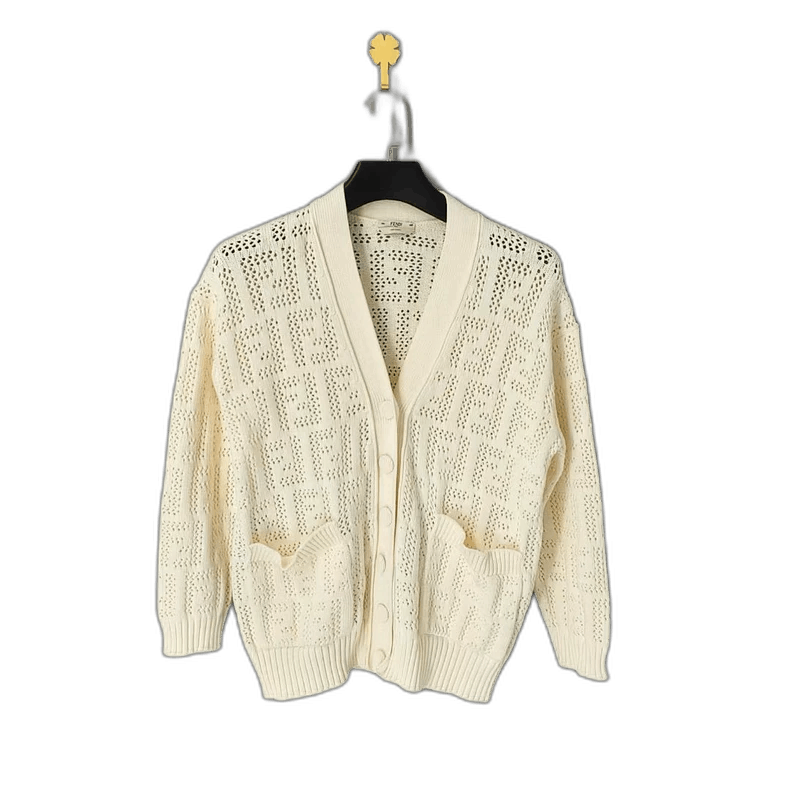Fendi fendi ivory open knit cardigan sweater Size US S / EU 44-46 / 1 - 1 Thumbnail