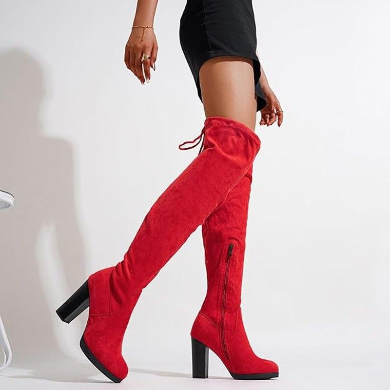 Other Vepose Women's 9.5 Red Faux Suede Thigh High Heeled Boots Size US 9.5 / IT 39.5 - 2 Thumbnail