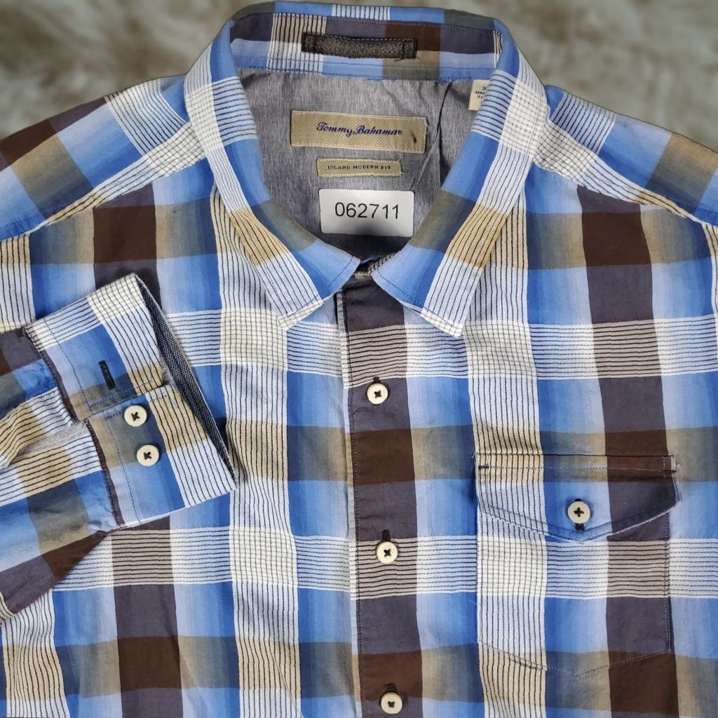 Tommy Bahama Tommy Bahama Shirt Men XL Blue Brown Plaid Silk Cotton Button-Up Casual Ocean Island Modern Fit Long Sleeve Men’s Regular Fit Size US XL / EU 56 / 4 - 1 Thumbnail